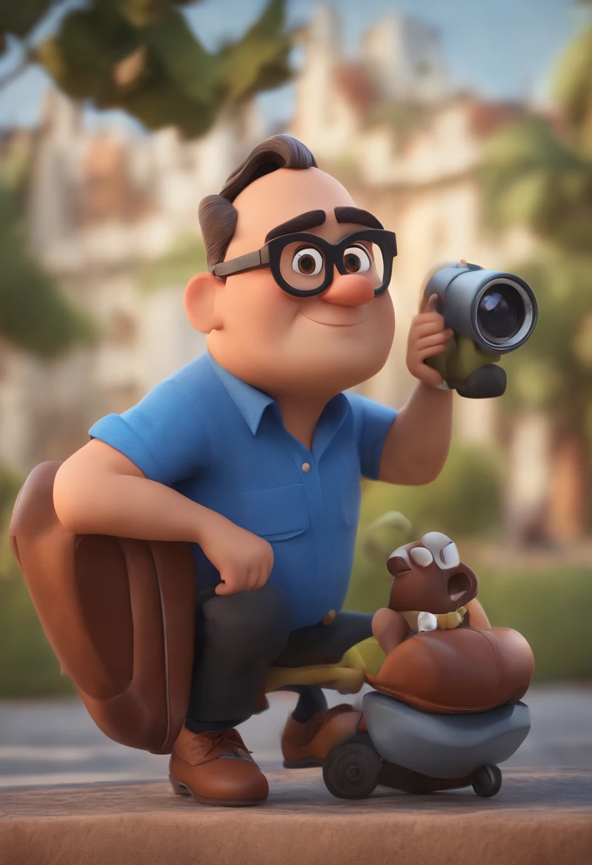 Cartoon character of a man wearing black glasses and a blue shirt, um personagem animado, Caractere estilizado, animation style rendering, 3D estilizado, Arnold Maya render, 3 d render stylized, toon render keyshot, Personagem 3D, Personagem 3D, 3d rendering stylized, 3 d character render, personagem de desenho animado, Personagem de close up, Pose de personagem, (Estilo Pixar) (master part:1.2) (Bokeh) (best quality) (pele detalhada) (textura detalhada) (8k) (argila) (Cinematic lighting) (foco nítido，Senta e vaza a parte superior do corpo