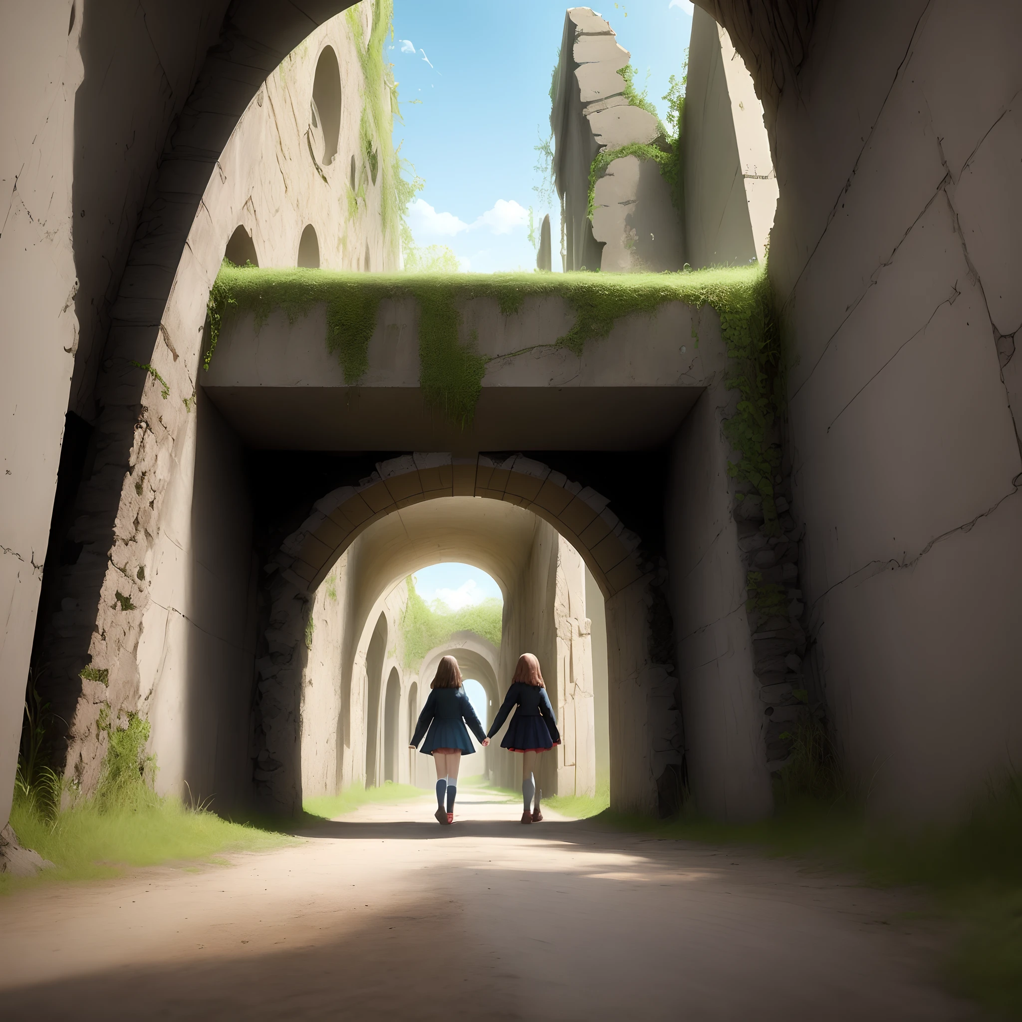 tunnel,ruins,bloods,teens girl
