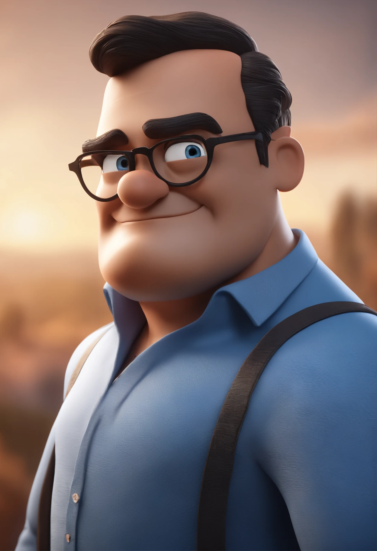 Cartoon character of a man with black glasses and a blue shirt, animation character, Caractere estilizado, animation style rendering, 3D estilizado, Arnold Maya render, 3 d render stylized, toon render keyshot, Personagem 3D, Personagem 3D, 3d rendering stylized, 3 d character render, personagem de desenho animado, Personagem de close up, Pose de personagem, (Estilo Pixar) (master part:1.2) (Bokeh) (best quality) (pele detalhada) (textura detalhada) (8k) (argila) (Cinematic lighting) (foco nítido