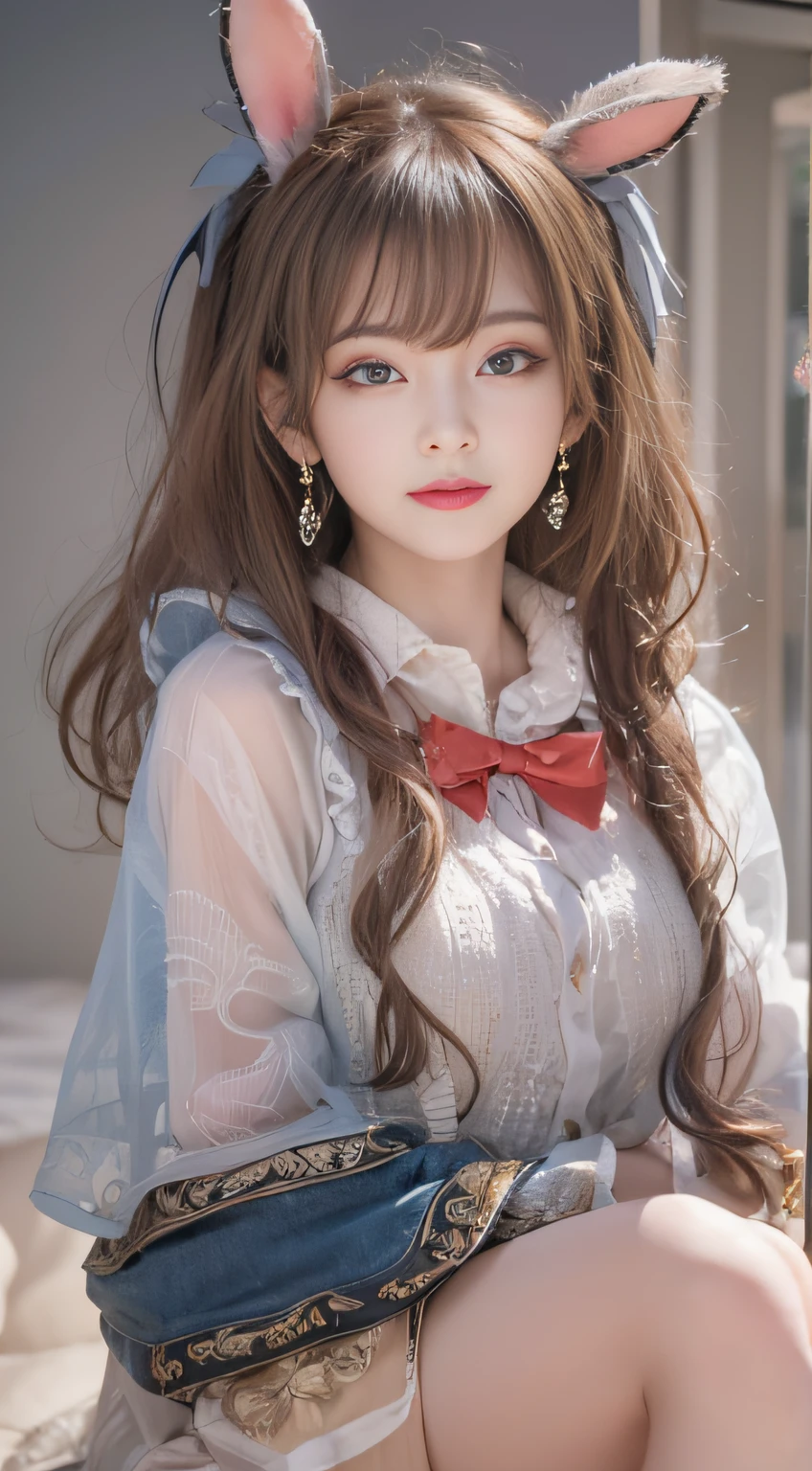 (32K,very high res, high detailing, highly accurate,Maiden 1:1.5),Realistic portraits like raw photos,beautiful dark blue eyes,Detailed mouth,Glossy lips,Detailed eyebrows,Soft white skin that shines with every detail,,Eyes drawn in detail、Very beautiful eyes with azure eyes,Detailed lips、Very beautiful face,Very well-formed face、Lifelike face,shiny beautiful lips,Beautiful eyebrows,Infinite reality,Best design,(Insanely cute Japan 16-year-old high school girl,,Beautifully shaped breasts,Very cute beautiful girl,Little Girl,Healthy body,Outstanding style:1.5),Best Natural Makeup,Japanese ido,Korean Idols,Young sensual idol,Moist eyes,Dark Beautiful Deep Eyes,Beautiful butt,beauty legs,,camel's foot,:1.3),超A high resolution、,Natural and realistic face,Back lighting,Pure eyes are too cute,(photorealisim,Photograph the whole body:1.5),Reality Live Action,(Fashionable earrings,,a necklace,A bracelet,gyuru,Glossy nail art,bunnygirl,Red High Heels,Calm and fashionable girl,light brown hair,short-hair,独奏,Lori,little smiling,full body Esbian,Show full-body fashion,Sit up,Show me your leather shoes, Only Beauty Young Cute 15 Year Old Bunny Girl Girl,Bunny Girl Costume,15-year-old girl with beauty and charisma,Revealing clothing,Realistic portrait bunny girl schoolgirl:1.7)