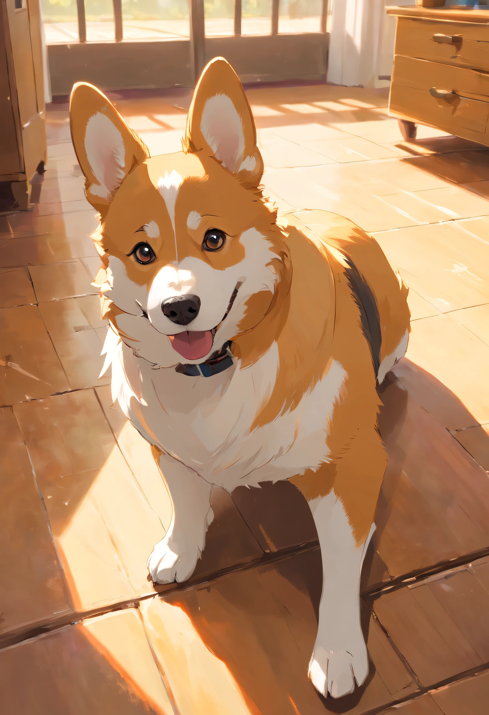 "Generate an ultra-high definition image capturing a pembroke Welsh corgi in a chic, Classic dog pose. Use advanced macro photography techniques to highlight the intricate details of the dog's coat, standing ears, e olhos expressivos e lingua parcialmente para fora. Place the camera at the dog's eye level, creating an intimate connection between the viewer and the canine subject. Implemente uma ampla abertura para profundidade de campo rasa, Permita que o cachorro se destaque nitidamente contra um fundo suavemente desfocado. Improve lighting to emphasize the textures and contours of the dog's body, Uso de Soft, Fuzzy lighting to remove harsh shadows and create a, ambiente aconchegante. Capture the dog in a relaxed position, mas equilibrada, showing your flexibility and elegance. Experimente capturar o momento durante o movimento natural, como alongamento ou tosa, to convey a sense of authenticity. Implement post-processing techniques to refine image clarity, contraste, and color balance, garantindo que todos os aspectos, from the dog's intricate patterns to its intense gaze, Renderiza em detalhes impressionantes. Enfim, Convey the serene beauty and innate grace of the Welsh dog corgi pembroke, Capture a fleeting moment that celebrates the unique essence of canine curiosity and balance."