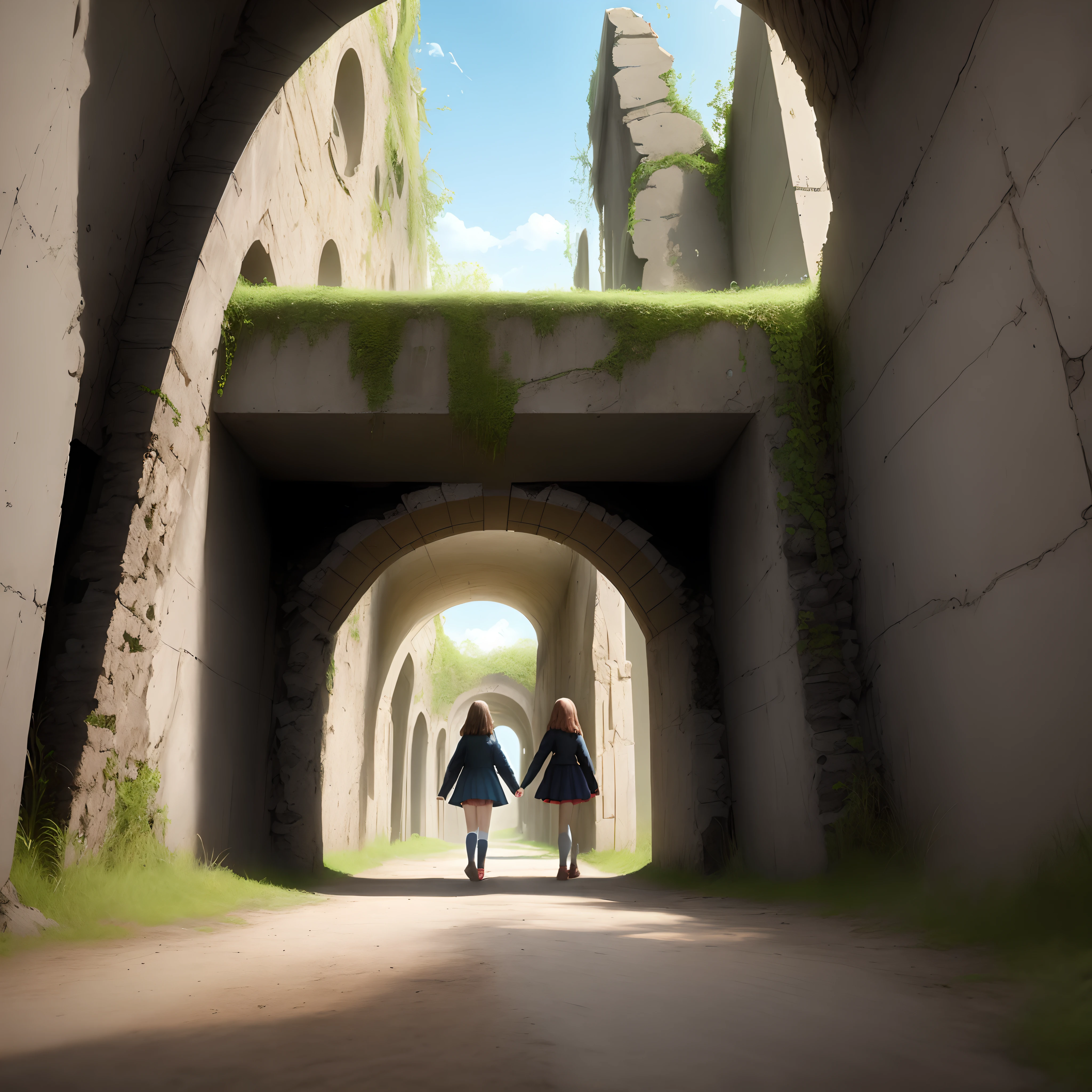 tunnel,ruins,bloods,teens girl