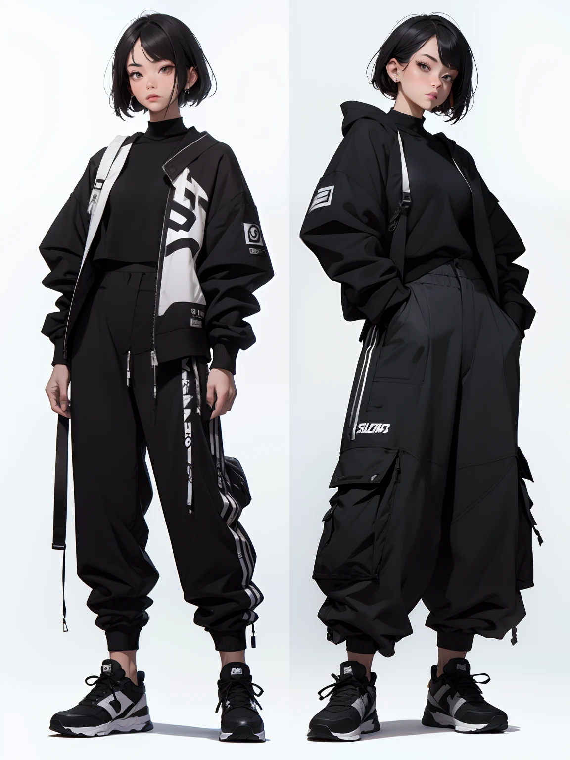 maquiagem, mascara, Lips are soft or colored, fundo preto simples, minimalismo, monotone, paletas de cores vivas, limpo, Crisp drawings, silhuetas fluidas, Streetwear skirts and pants, Streetwear skirts and pants, biquini, camisas e blusas, Asymmetric, geometric, Simple and minimalist accessories, Designs diferentes,  silhuetas simples, estilo de rua, streetwear, fundo liso, simple lighting, moda streetwear, modelsheet
