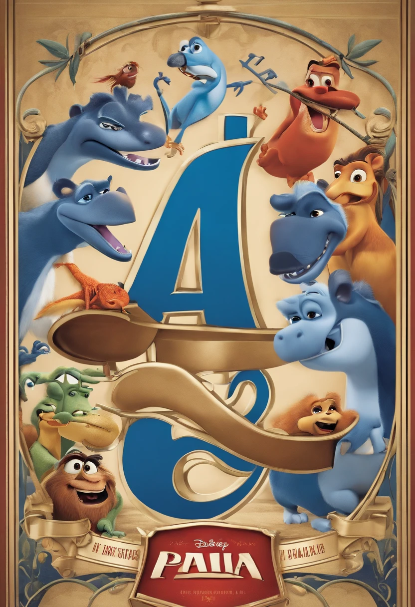 CARTAZ DE UM FILME DA DISNEY PIXAR. com as logos disney e pixar. Homem 25 anos, sorridente, forte, pernas finas, barba por fazer, quase careca, Vestindo uma camisa polo azul marinho cercado pela torcida.