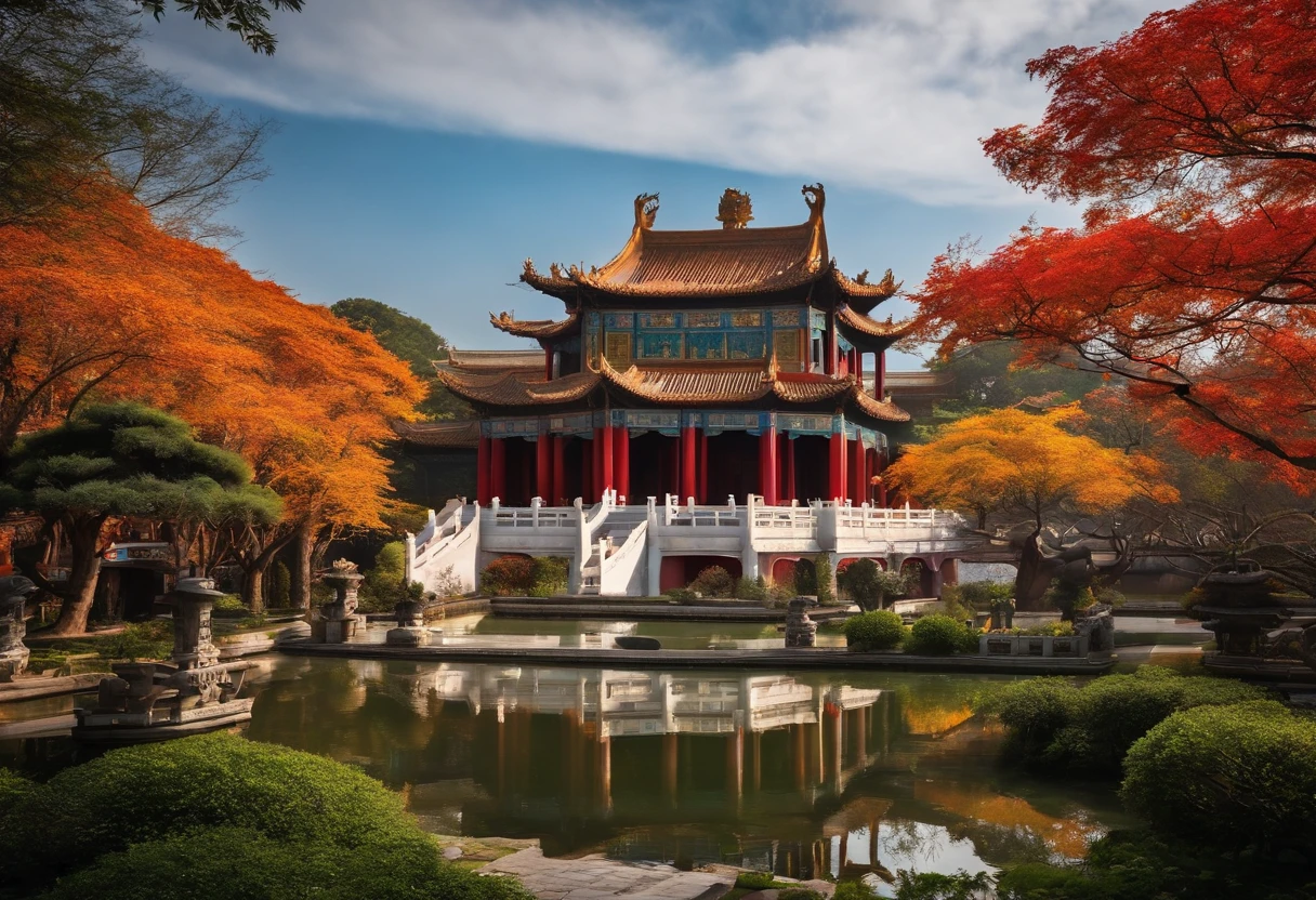 Classical Chinese architecture,Big garden,A magnificent structure,This is the Tianguang Sect,Where the sun shines the most