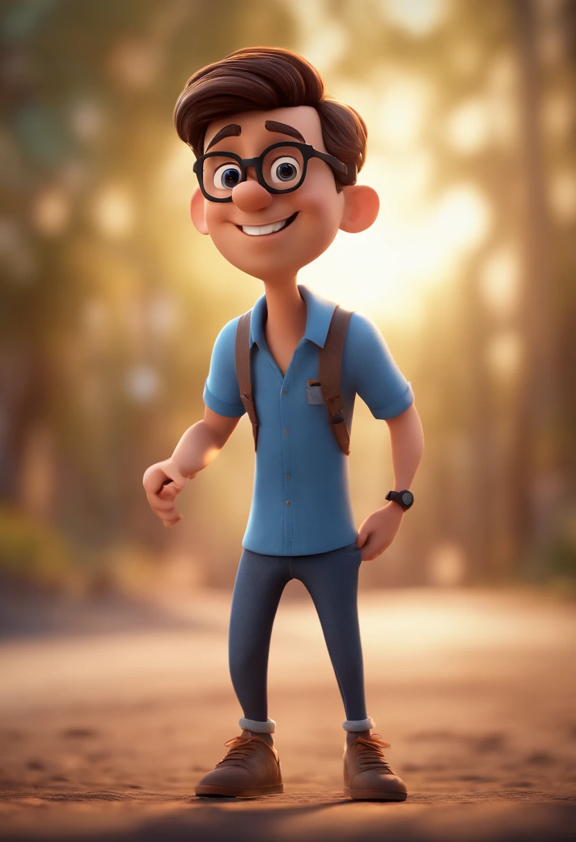 Cartoon character of a man with black glasses and a blue shirt, animation character, Caractere estilizado, animation style rendering, 3D estilizado, Arnold Maya render, 3 d render stylized, toon render keyshot, Personagem 3D, Personagem 3D, 3d rendering stylized, 3 d character render, personagem de desenho animado, Personagem de close up, Pose de personagem, (Estilo Pixar) (master part:1.2) (Bokeh) (best quality) (pele detalhada) (textura detalhada) (8k) (argila) (Cinematic lighting) (foco nítido