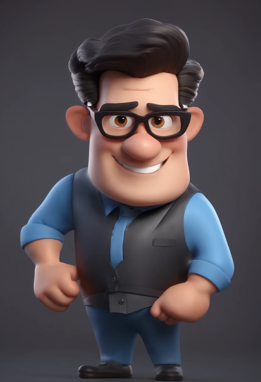 Cartoon character of a man wearing black glasses and a blue shirt, um personagem animado, Caractere estilizado, animation style rendering, 3D estilizado, Arnold Maya render, 3 d render stylized, toon render keyshot, Personagem 3D, Personagem 3D, 3d rendering stylized, 3 d character render, personagem de desenho animado, Personagem de close up, Pose de personagem, (Estilo Pixar) (master part:1.2) (Bokeh) (best quality) (pele detalhada) (textura detalhada) (8k) (argila) (Cinematic lighting) (foco nítido，Senta e vaza a parte superior do corpo