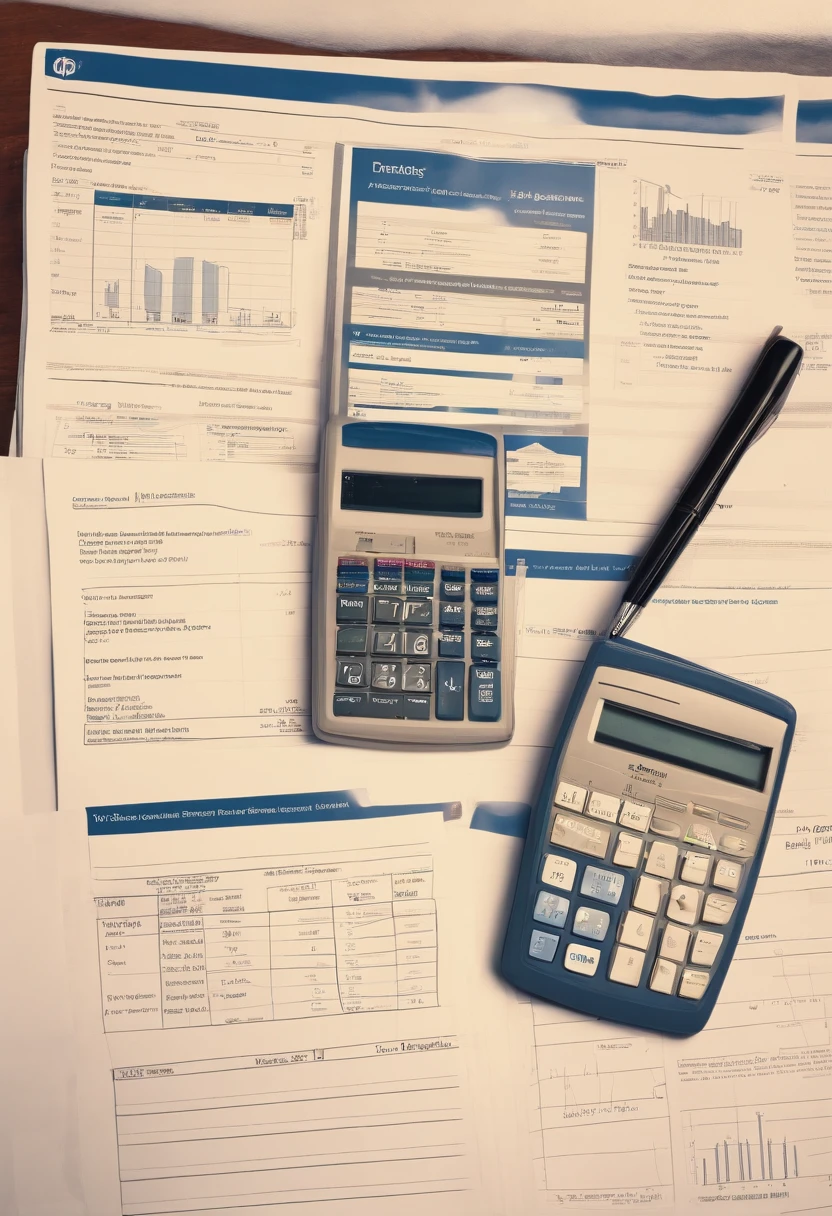 HP 12c calculator on top of a sheet with graphs and a pen