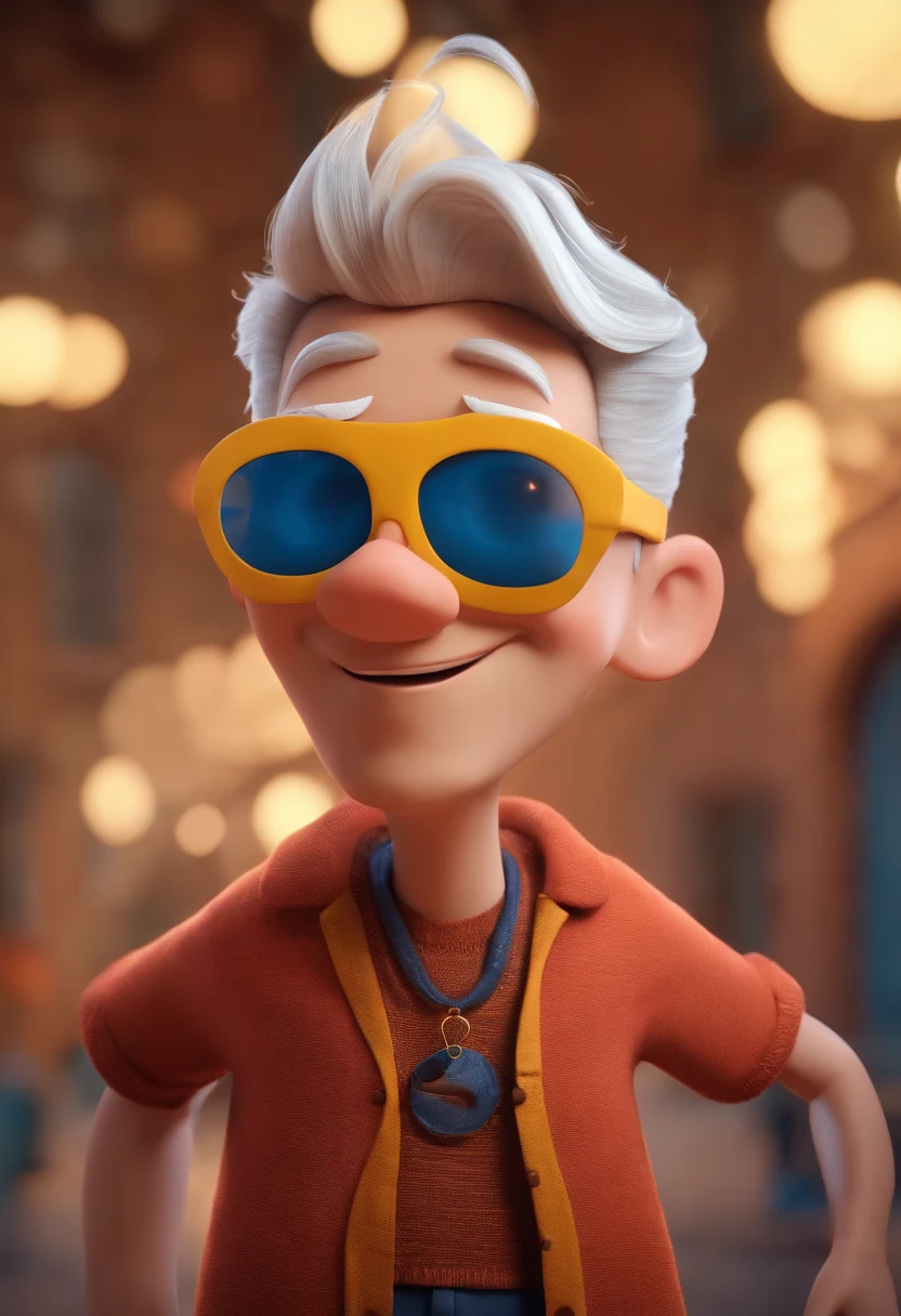 Cartoon character of a man wearing black glasses and a blue shirt, um personagem animado, Caractere estilizado, animation style rendering, 3D estilizado, Arnold Maya render, 3 d render stylized, toon render keyshot, Personagem 3D, Personagem 3D, 3d rendering stylized, 3 d character render, personagem de desenho animado, Personagem de close up, Pose de personagem, (Estilo Pixar) (master part:1.2) (Bokeh) (best quality) (pele detalhada) (textura detalhada) (8k) (argila) (Cinematic lighting) (foco nítido,Senta e vaza a parte superior do corpo