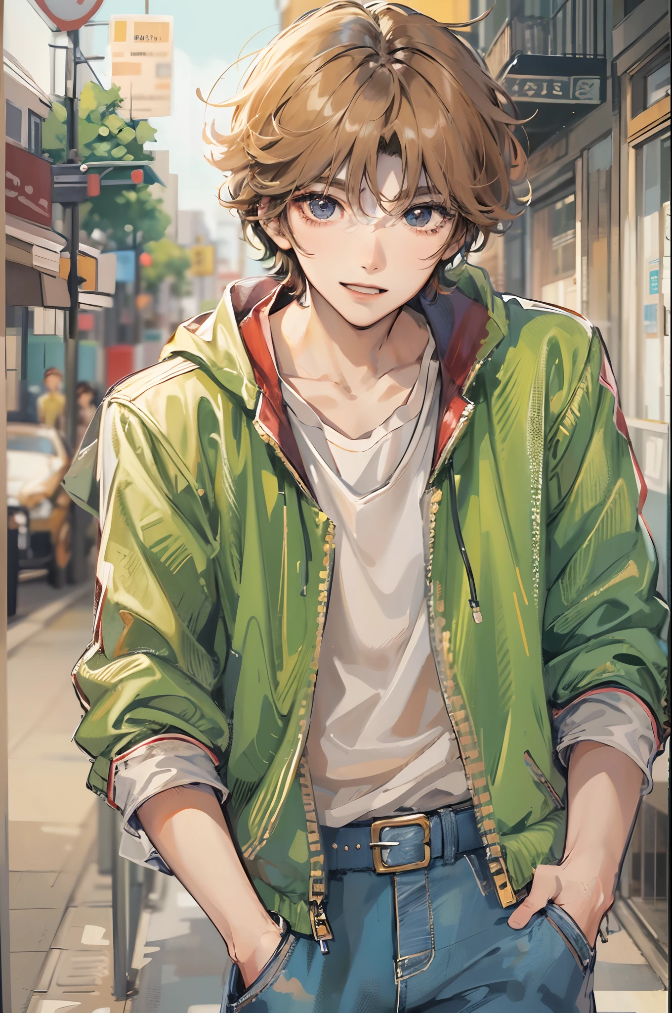 Absurdres masterpiece HDR high quality picture of a character from Hana yori dango anime, 1 boy , character is with detailed face, casual colour of hair based on the anime, happy face, casual clothes , ((casual hair style:1 )) , anime eyes, light skin , 

Wearing casual outfit from anime, detailed outfit, nice background, masterpiece scenery