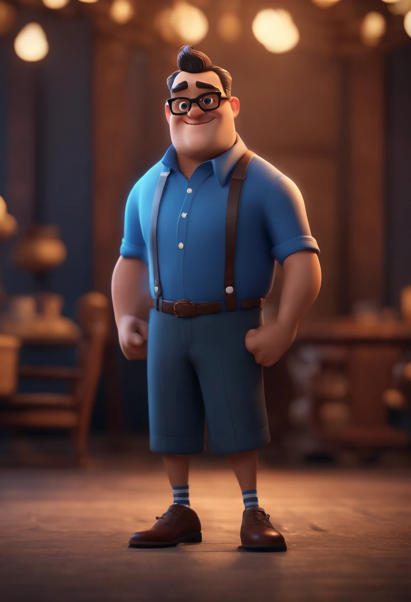 Cartoon character of a man with black glasses and a blue shirt, animation character, Caractere estilizado, animation style rendering, 3D estilizado, Arnold Maya render, 3 d render stylized, toon render keyshot, Personagem 3D, Personagem 3D, 3d rendering stylized, 3 d character render, personagem de desenho animado, Personagem de close up, Pose de personagem, (Estilo Pixar) (master part:1.2) (Bokeh) (best quality) (pele detalhada) (textura detalhada) (8k) (argila) (Cinematic lighting) (foco nítido