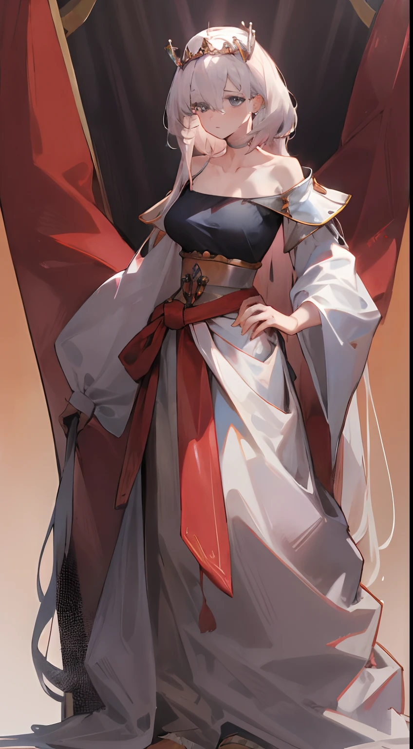 Leakage out of the collarbone,Neck leakage,a queen,tiara crown,cavalier,stand posture,standing straight,Arm leakage,Bare-armed,