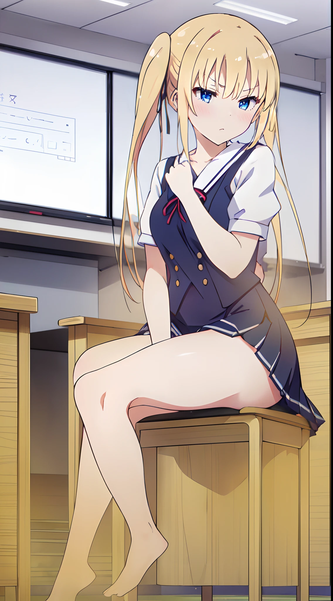 teenage boys stare at a cute 16yo blonde school girl who is humiliated standing topless in a classroom