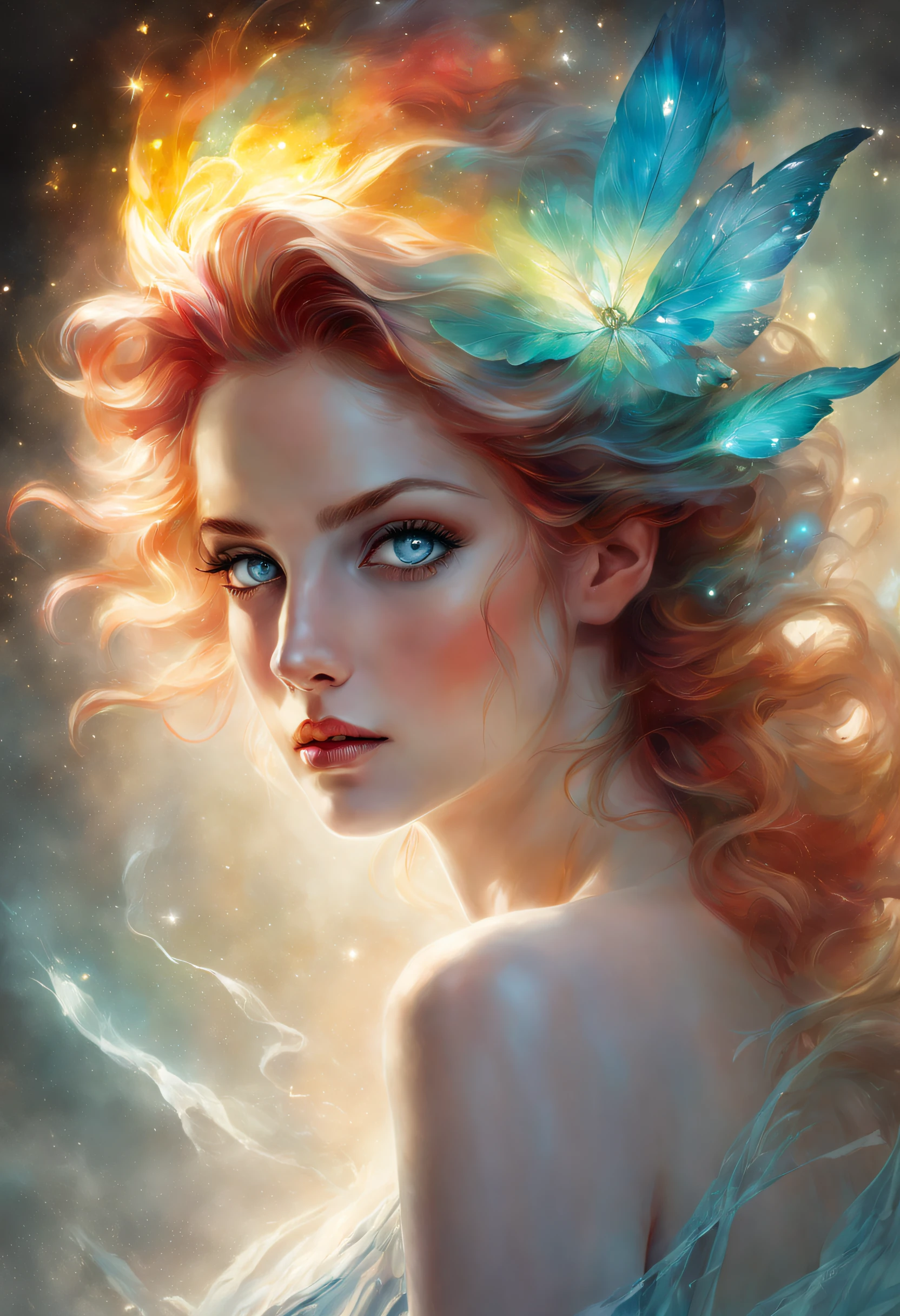The extreme beautiful antique goddess of beauty and fertility, by Agnes Cecile and Alberto Vargas, colorful mystic light, glow eyes, UHD, by Aleksi Briclot and Alessio Albi and Sofia Sanchez