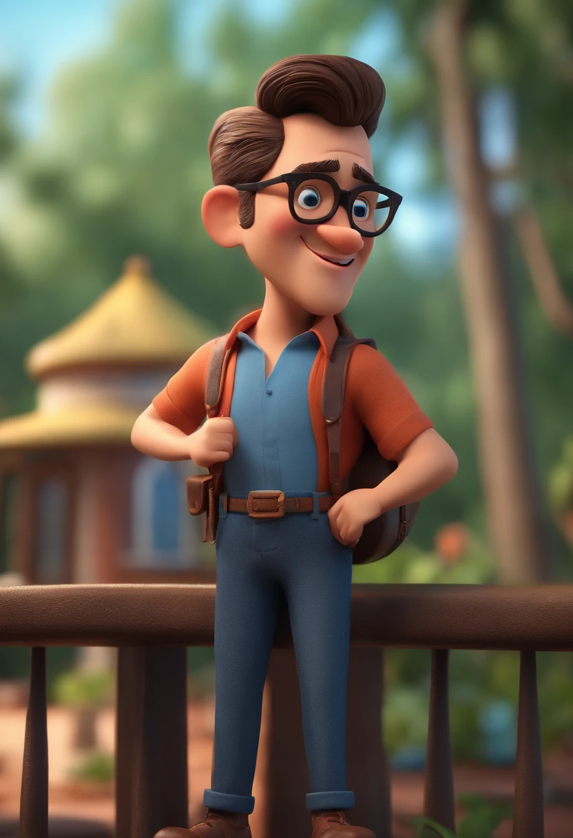 Cartoon character of a man with black glasses and a blue shirt, animation character, Caractere estilizado, animation style rendering, 3D estilizado, Arnold Maya render, 3 d render stylized, toon render keyshot, Personagem 3D, Personagem 3D, 3d rendering stylized, 3 d character render, personagem de desenho animado, Personagem de close up, Pose de personagem,  (Estilo Pixar) (master part:1.2) (Bokeh) (best quality) (pele detalhada) (textura detalhada) (8k) (argila) (Cinematic lighting) (foco nítido