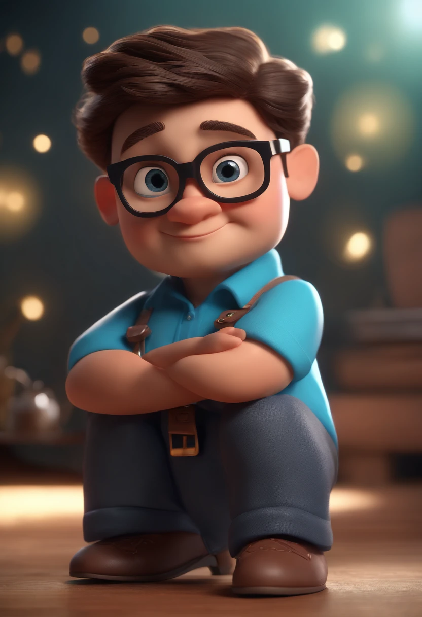 Cartoon character of a man with black glasses and a blue shirt, animation character, Caractere estilizado, animation style rendering, 3D estilizado, Arnold Maya render, 3 d render stylized, toon render keyshot, Personagem 3D, Personagem 3D, 3d rendering stylized, 3 d character render, personagem de desenho animado, Personagem de close up, Pose de personagem,  (Estilo Pixar) (master part:1.2) (Bokeh) (best quality) (pele detalhada) (textura detalhada) (8k) (argila) (Cinematic lighting) (foco nítido