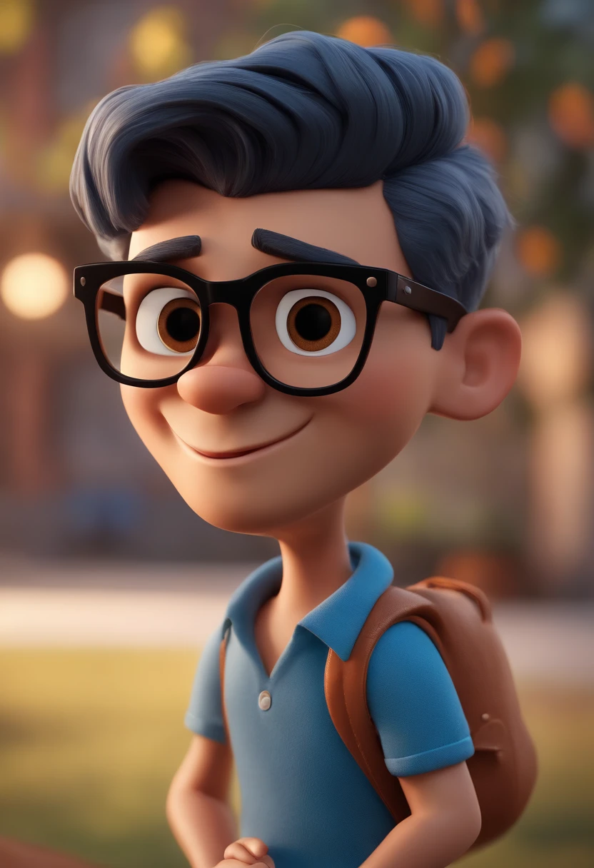 Cartoon character of a man with black glasses and a blue shirt, animation character, Caractere estilizado, animation style rendering, 3D estilizado, Arnold Maya render, 3 d render stylized, toon render keyshot, Personagem 3D, Personagem 3D, 3d rendering stylized, 3 d character render, personagem de desenho animado, Personagem de close up, Pose de personagem, (Estilo Pixar) (master part:1.2) (Bokeh) (best quality) (pele detalhada) (textura detalhada) (8k) (argila) (Cinematic lighting) (foco nítido