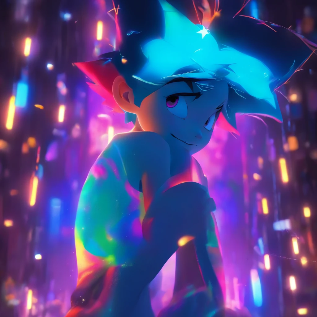(Estilo Pixar),Modelo de quarto pequeno aconchegante, Modelo de personagem em miniatura, fonte de luz da direita para a esquerda, Rum lighting, fonte de luz da direita para a esquerda, (ISO distance vision), (de cima para baixo), Realistic proportions, Post-processing, ((perspectiva ortogonal)), Super Detalhe, Realistic, super realistic, photoreal render, Cor irridescent, Glitters