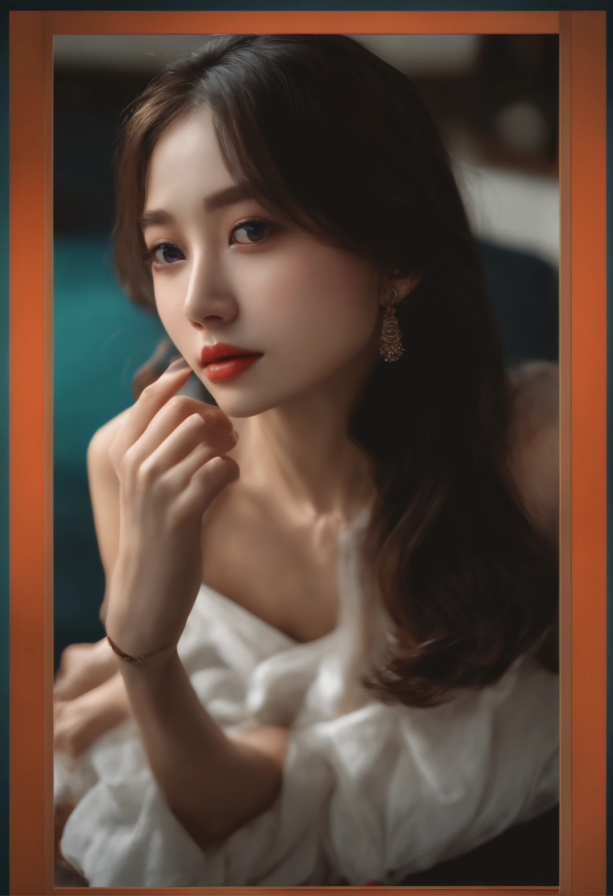 8K, Best Quality, masutepiece, 超A high resolution, (Realism: 1.4), Original photo, (Realistic skin texture: 1.3), (film grains: 1.3), (Selfie angle), 1 girl, Beautiful eyes and face details, masutepiece, Best Quality, close-up, Upper body, looking at viewert