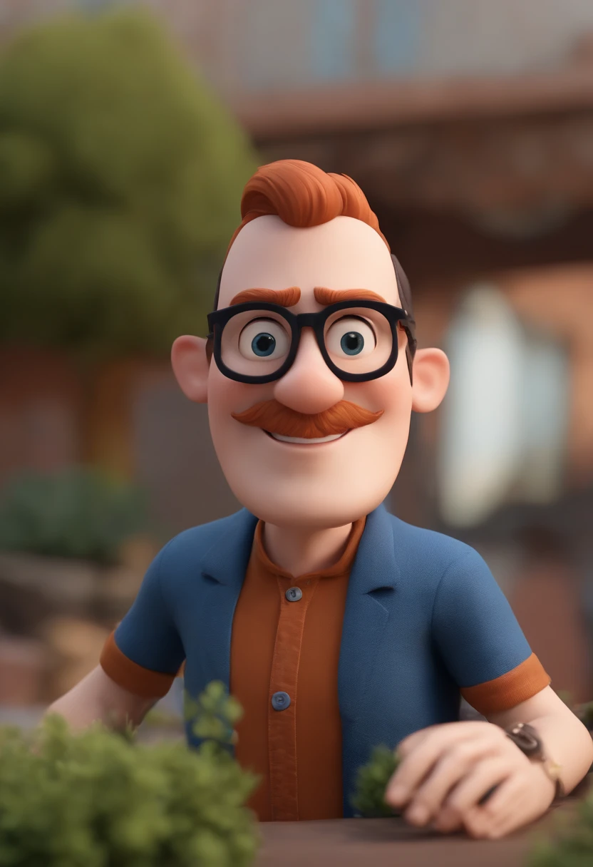 Cartoon character of a man wearing black glasses and a blue shirt, um personagem animado, Caractere estilizado, animation style rendering, 3D estilizado, Arnold Maya render, 3 d render stylized, toon render keyshot, Personagem 3D, Personagem 3D, 3d rendering stylized, 3 d character render, personagem de desenho animado, Personagem de close up, Pose de personagem, (Estilo Pixar) (master part:1.2) (Bokeh) (best quality) (pele detalhada) (textura detalhada) (8k) (argila) (Cinematic lighting) (foco nítido，Senta e vaza a parte superior do corpo
