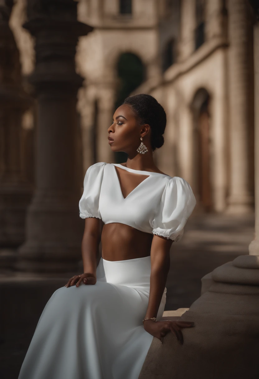 4k, photo reel, Photo ultra réaliste, meilleur qualité, très détaillée, sexy, une belle jeune femme noire, 20 ans, foncé de peau, cheveu bouclé attaché, sans filtre de beauté, naturelle, detailed eyes, photo portrait, photo identité