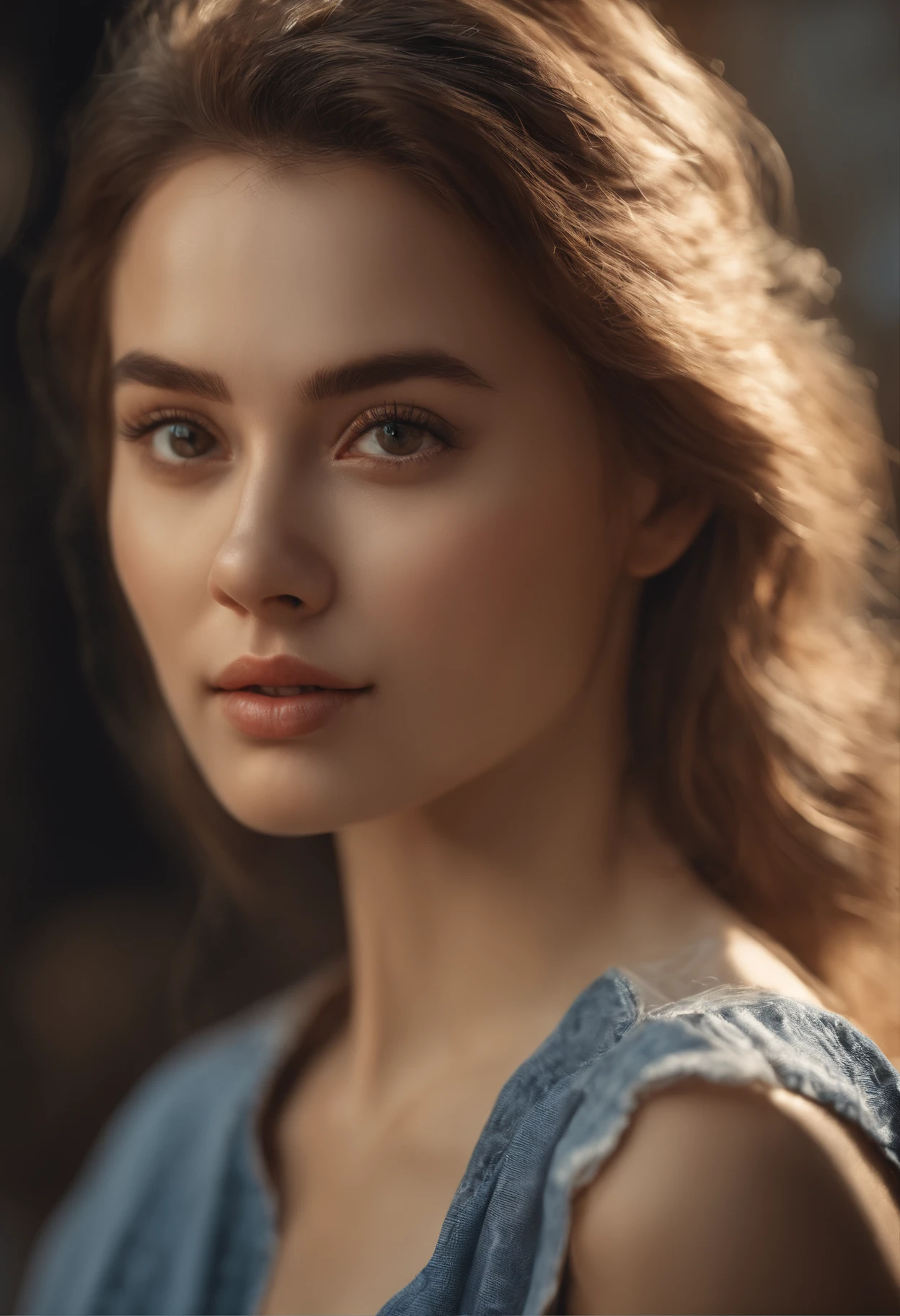 8K, Best Quality, masutepiece, 超A high resolution, (Realism: 1.4), Original photo, (Realistic skin texture: 1.3), (film grains: 1.3), (Selfie angle), 1 girl, Beautiful eyes and face details, masutepiece, Best Quality, close-up, Upper body, looking at viewert,gals,denim