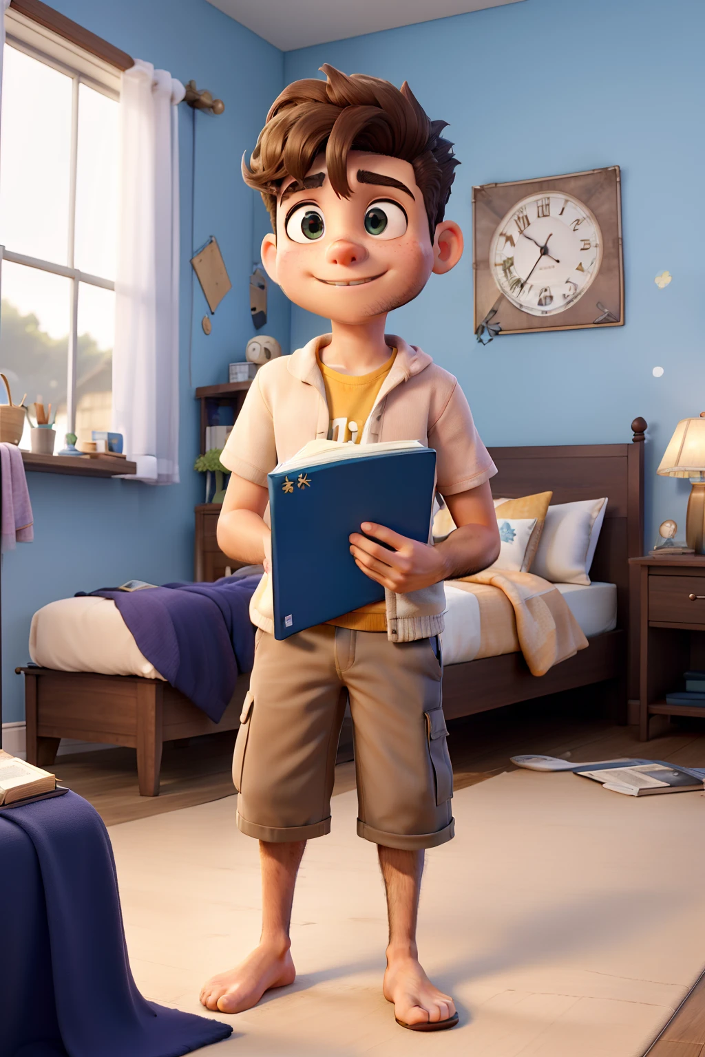 Obra-prima, de melhor qualidade, um adolescente com cabelos castanhos, sentado em sua cama, Studying Your Holy Bible