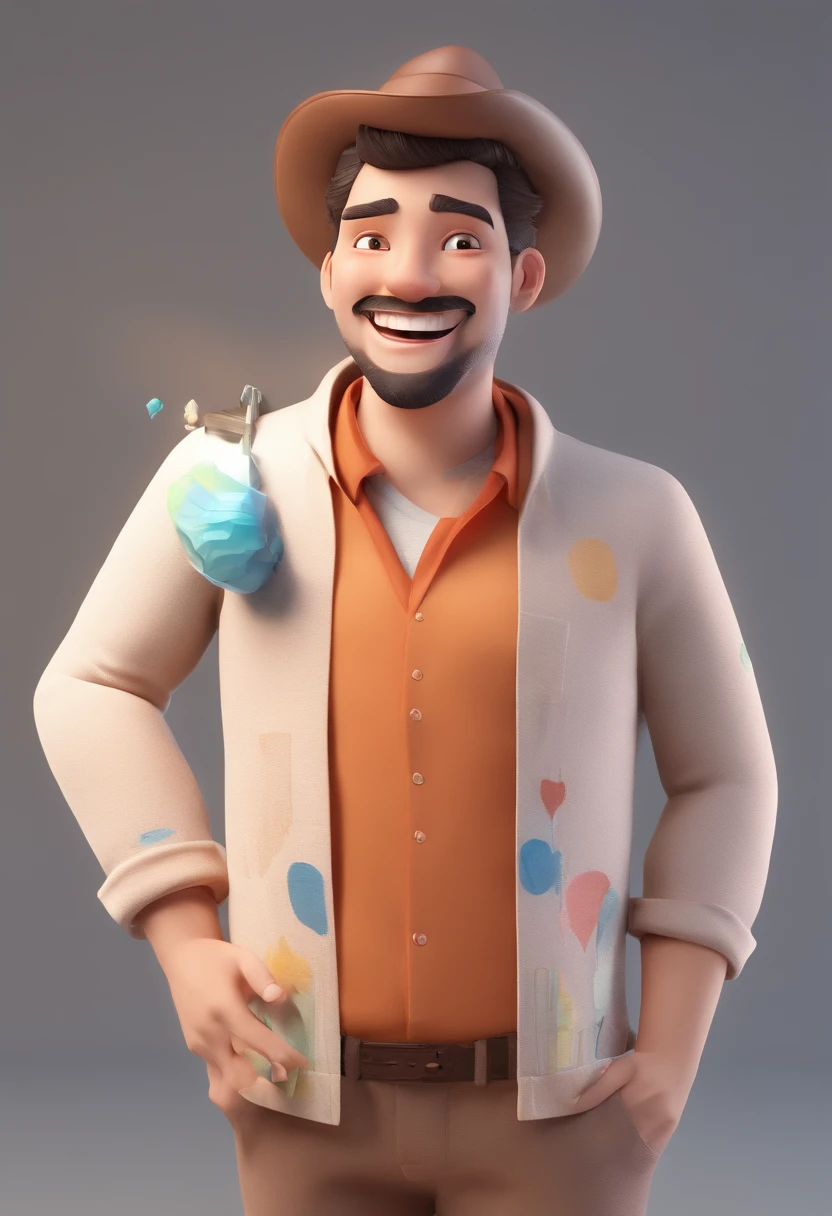 Smiling Man Illustration, sorriso insano, Homem de pele marrom com um sorriso gigante, happily smiling at the camera, sorriso atrevido, he's smiling, sorriso muito grande, Macho sorridente, foto de perfil headshot, rindo sorriso enorme, desenhando no estilo de Arte 3D, c4d, fundo de cor branco puro, estilo disney, estilo pixar render ilustracao Super Detalhe, 8k