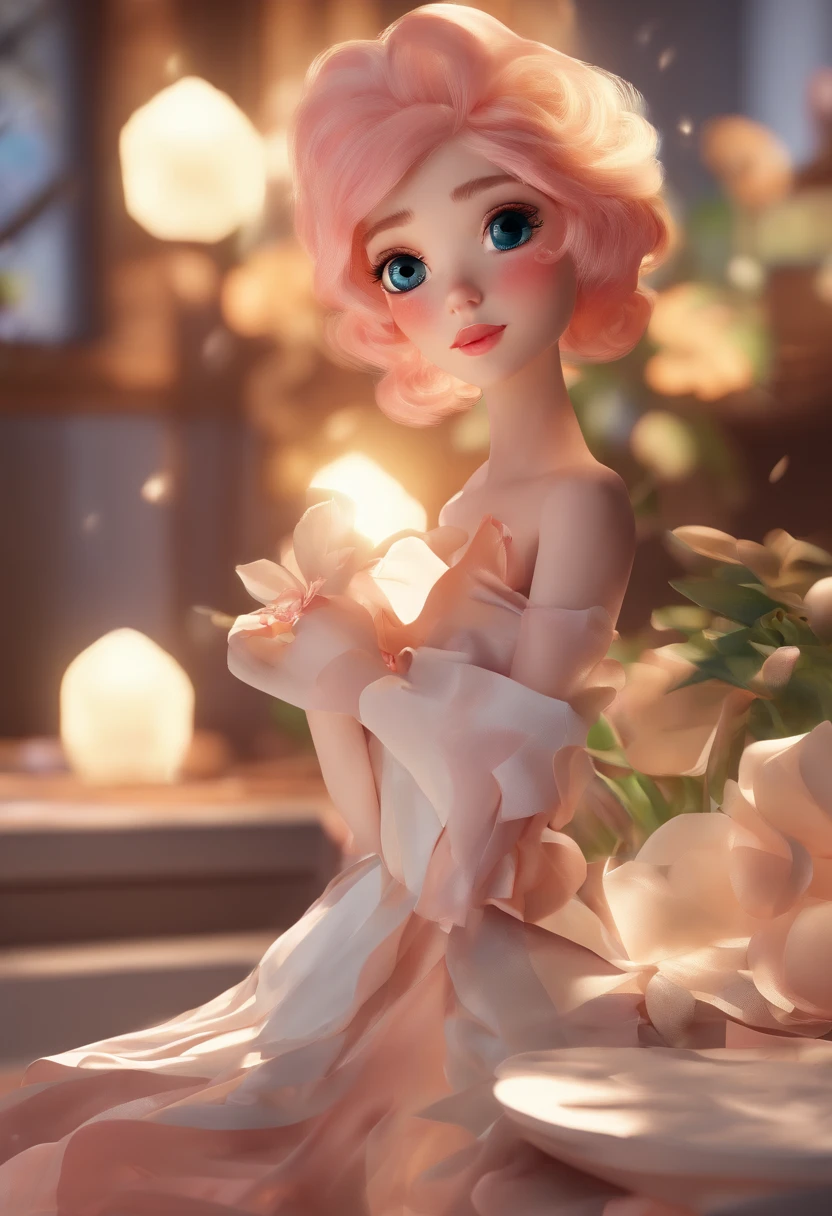 best quality, master part, fotorrealista, extremamente detalhado CG unidade 8k papel de parede, Chibi,1girl, Elsa,sozinho, cheio_corpo, sorrir, Olhando_em_visualizador, ao ar livre,