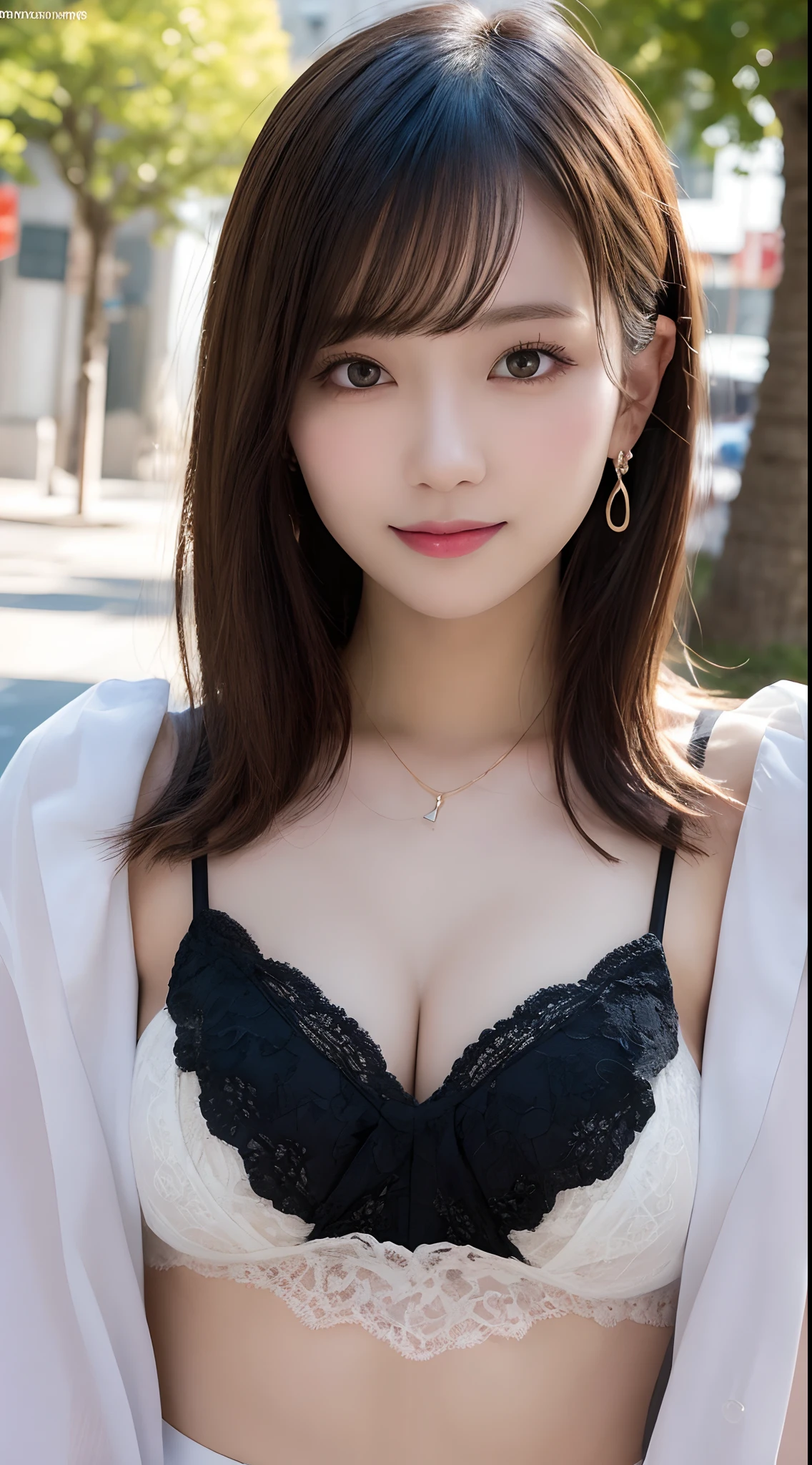 An innocent 20-year-old girl、(( Dramatic Pose)),smile,Shortcuts,natural Park、Raw photo, (8K、highest quality、masterpiece:1.2)、(Intricate details:1.4)、(Photorealistic:1.4)、Octane Rendering、Complex 3D rendering with ultra-detail, Soft studio light, Rim Light, Vivid details, Super Detail, Realistic skin textures, Surface Details, Beautiful eyes in every detail, Highly detailed CG Unity 16k wallpaper, compensate, (Detailed Background:1.2), Glowing Skin, Full Body、Cleavage,((Standing with hands behind back、Leaning forward、Top view)),Bloomers