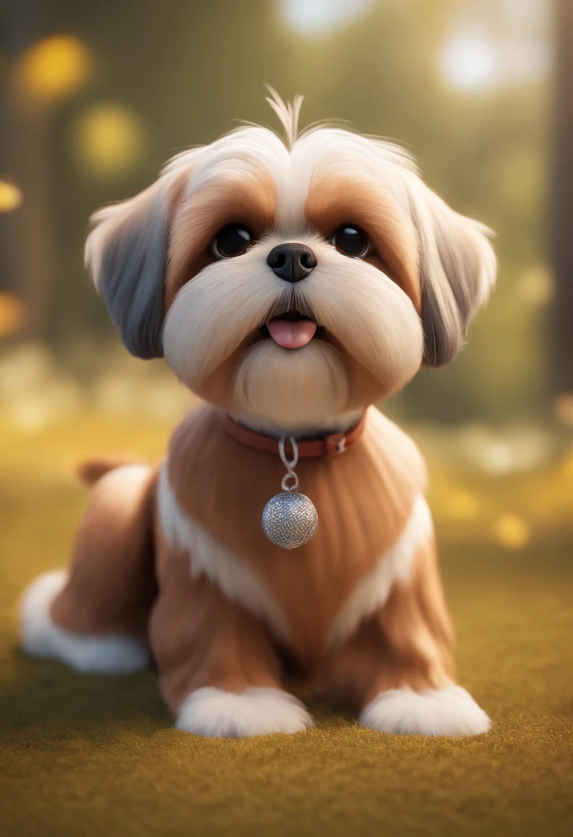 Shih Tzu dog food, branco e caramelo, animation character, Caractere estilizado, animation style rendering, 3D estilizado, Arnold Maya render, 3 d render stylized, toon render keyshot, Personagem 3D, Personagem 3D, 3d rendering stylized, 3 d character render, personagem de desenho animado, Personagem de close up, Pose de personagem, (Estilo Pixar) (master part:1.2) (Bokeh) (best quality) (pele detalhada) (textura detalhada) (8k) (argila) (Cinematic lighting) (foco nítido