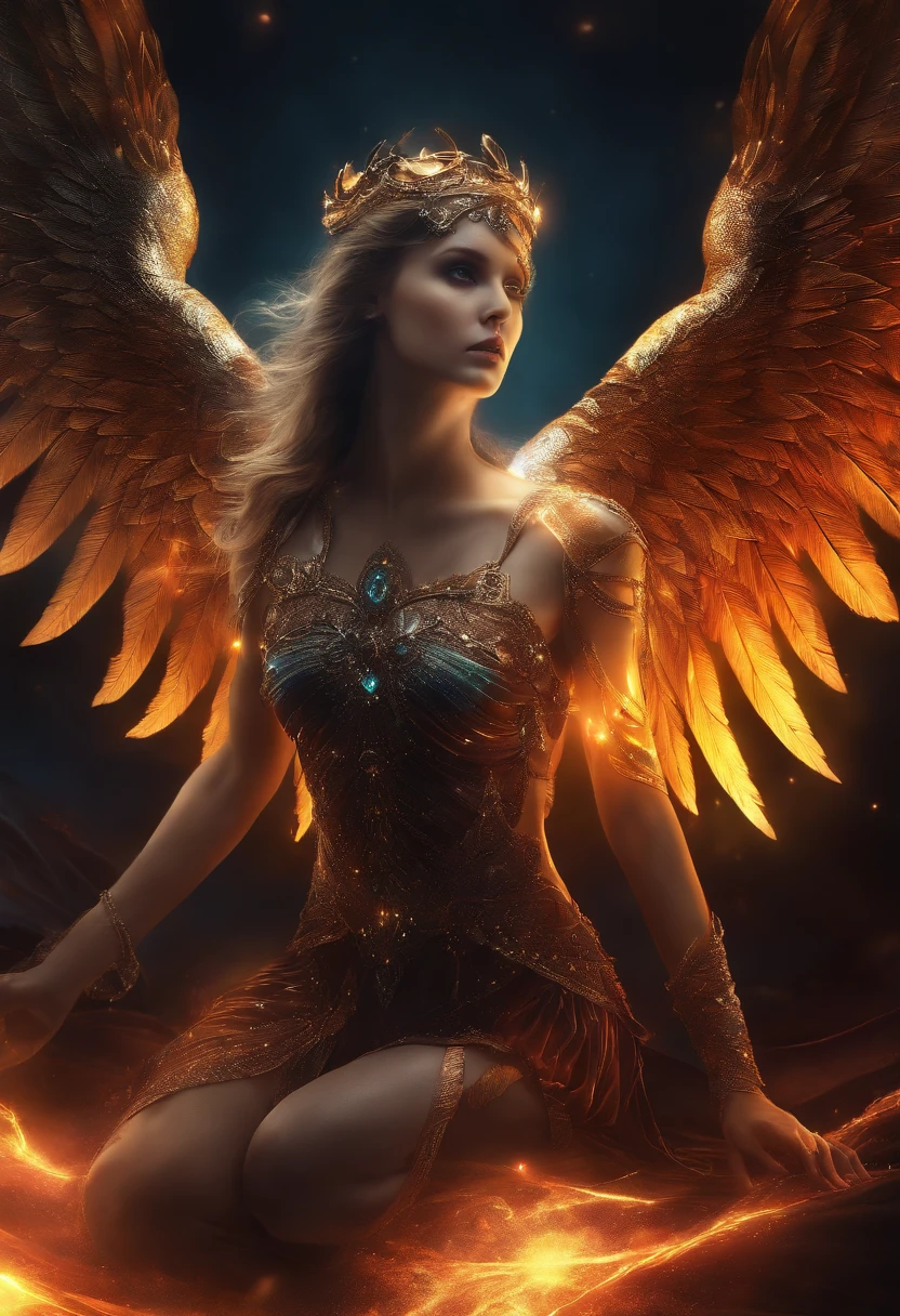 cg art,Young woman,The colors are strange,Bust,magia,Cosmic Fallen Angel, glowing light eyes, Biomechanical, eerie, Creepy, nightmarish, Very bright colors, Light particles, with light glowing, Mshiv, wallpaper art, UHD wallpaper