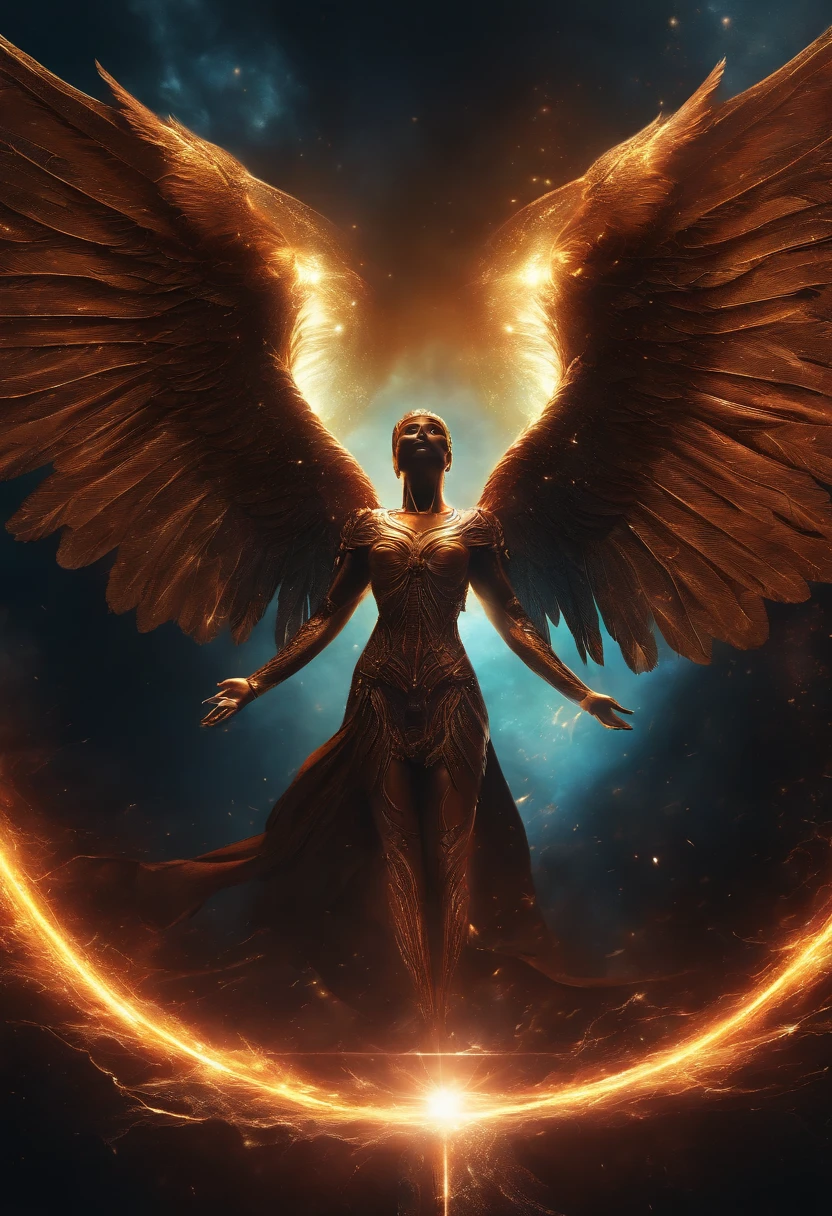 Fallen Angel of the Universe, Bright radiant eyes, Biomechanics, wonderful, Scary, nightmare, The colors are very bright., light particle, When the light shines, Mschiff, Wallpaper Art, UHD Wallpapers, Fierce War.