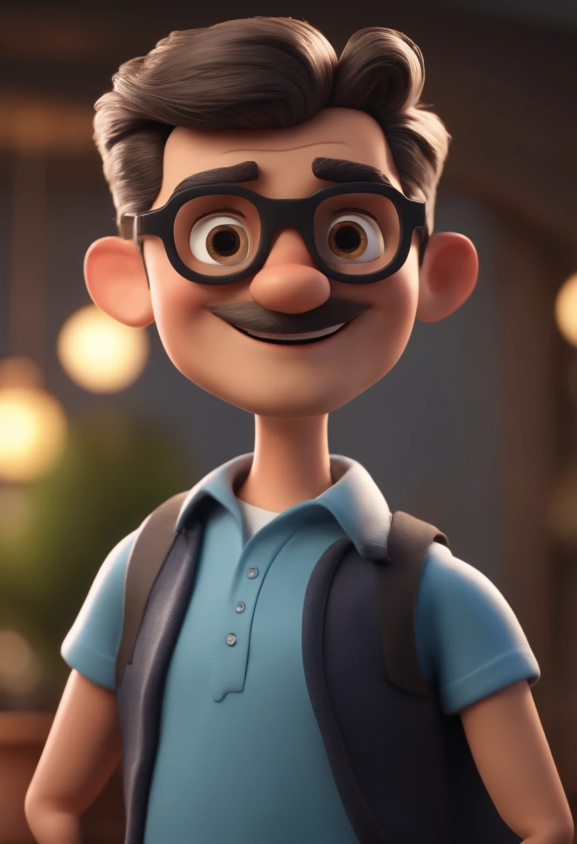 Cartoon character of a man with black glasses and a blue shirt, animation character, Caractere estilizado, animation style rendering, 3D estilizado, Arnold Maya render, 3 d render stylized, toon render keyshot, Personagem 3D, Personagem 3D, 3d rendering stylized, 3 d character render, personagem de desenho animado, Personagem de close up, Pose de personagem,  (Estilo Pixar) (master part:1.2) (Bokeh) (best quality) (pele detalhada) (textura detalhada) (8k) (argila) (Cinematic lighting) (foco nítido