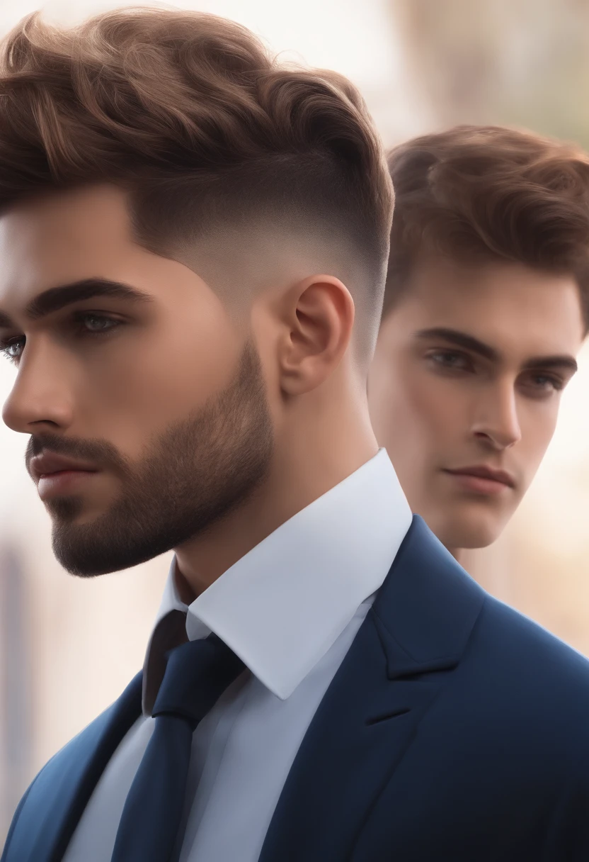 Image of a boy for a story in a YouTube video in Pixar format, casal homem e Mulher de vestido azul, morena de Ton claro, cabelo cacheados longos, com brinco grande de argola, rosto meio arredondado, sobrancelha finas e olhos meio arredondado. Homem alto,moreno de Ton Claro, barba grande, Hair cut in gradient style, usando blusa xadrez vermelha.