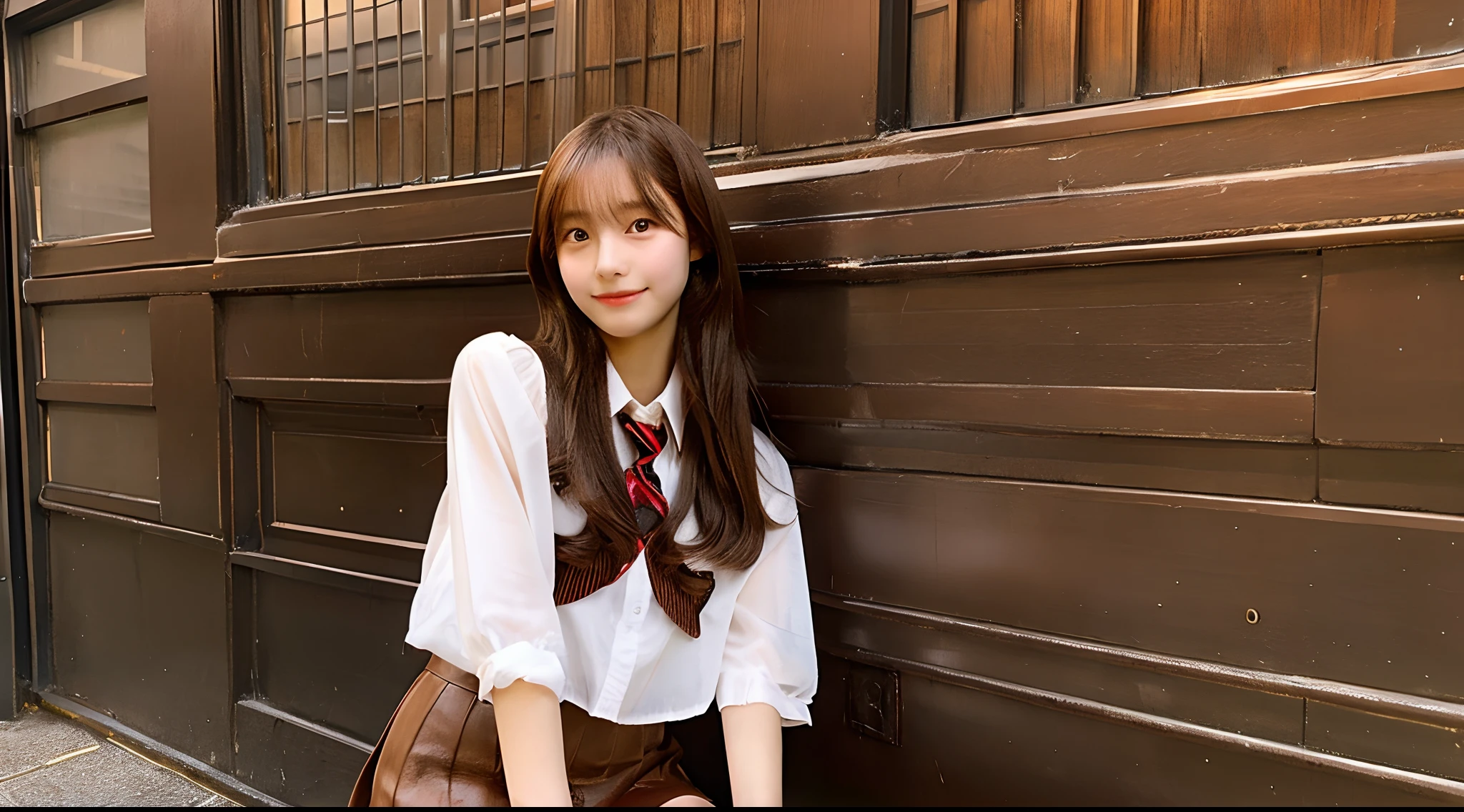 18-year-old high school girl in brown miniskirt
