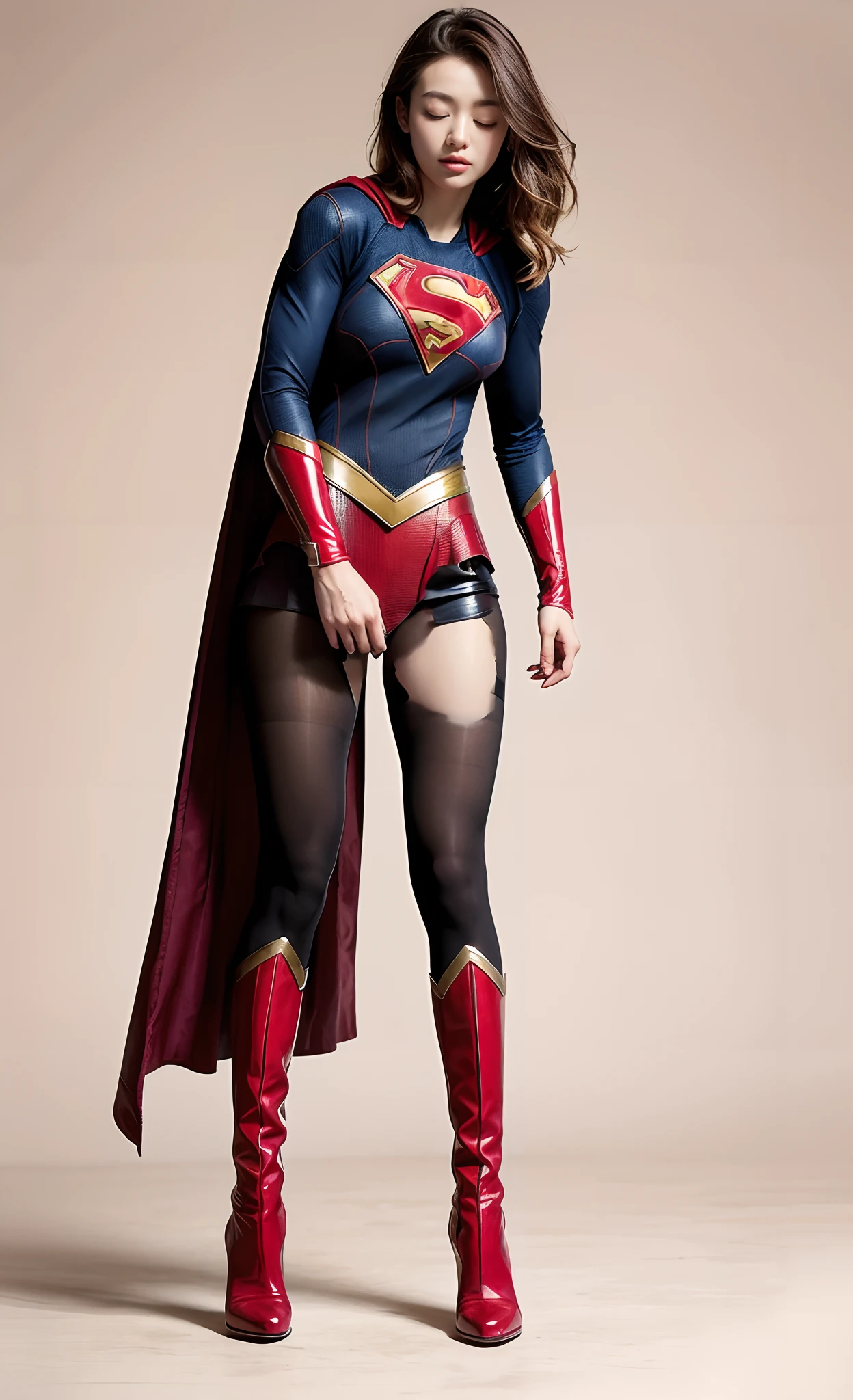 No background、(((Beautiful legs in black tights.)))、(((Legally express the beauty of your smile)))、((((Make the most of your original images)))、(((Supergirl Costume)))、(((Beautiful short bob hair)))、(((suffering)))、(((Please wear black tights....、Wear red boots)))、((Best image quality、8k))、((Highest quality、8k、masterpiece:1.3))、(((Preserve background )))、Sharp focus:1.2、Beautiful woman with perfect figure:1.4、Slim Abs:1.2、Wet body:1.5、Highly detailed face and skin texture、8k