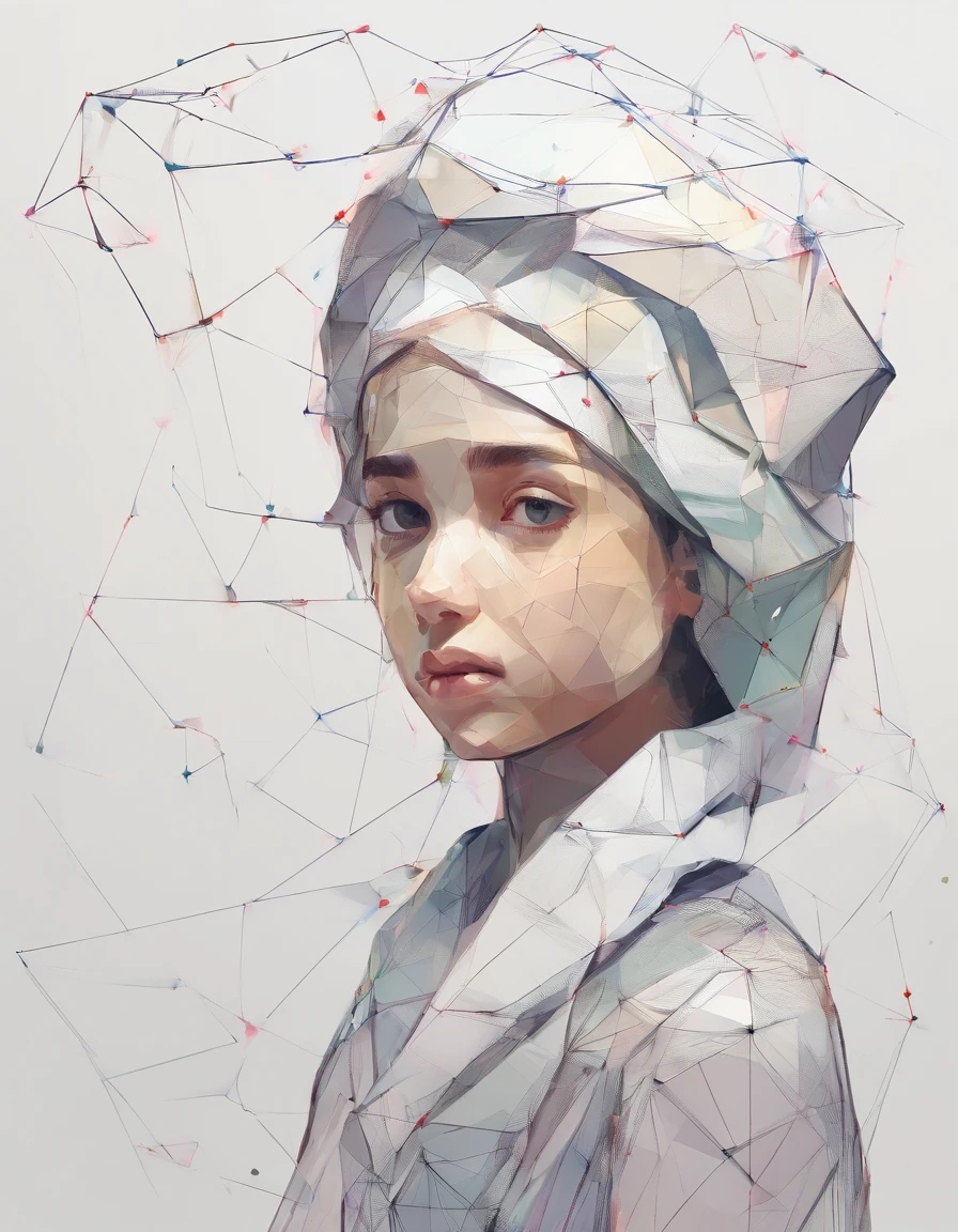 1little girl、ers old、Woman Wearing Hishav on Head、Islamic Women、Only the eyes are visible、watching at viewers、cheerfulness, Abstract beauty, Dynamic, Highly detailed, Smooth, Sharp Focus, 8K, hight resolution, Illustration, art by carne griffiths and wadim kashin, White background
