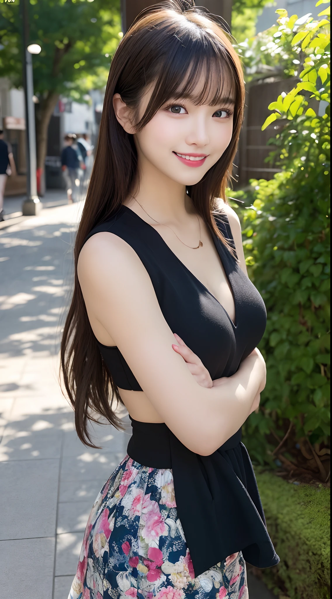Top Quality, Ultra High Resolution, (Photorealistic: 1.4), Japan Woman, Neat, Dainty, Beautiful Eyes, Long Lashes, Hamburger Shop Clerk, Charming Smile, Big Breasts, Cute, Woman in Her 20s