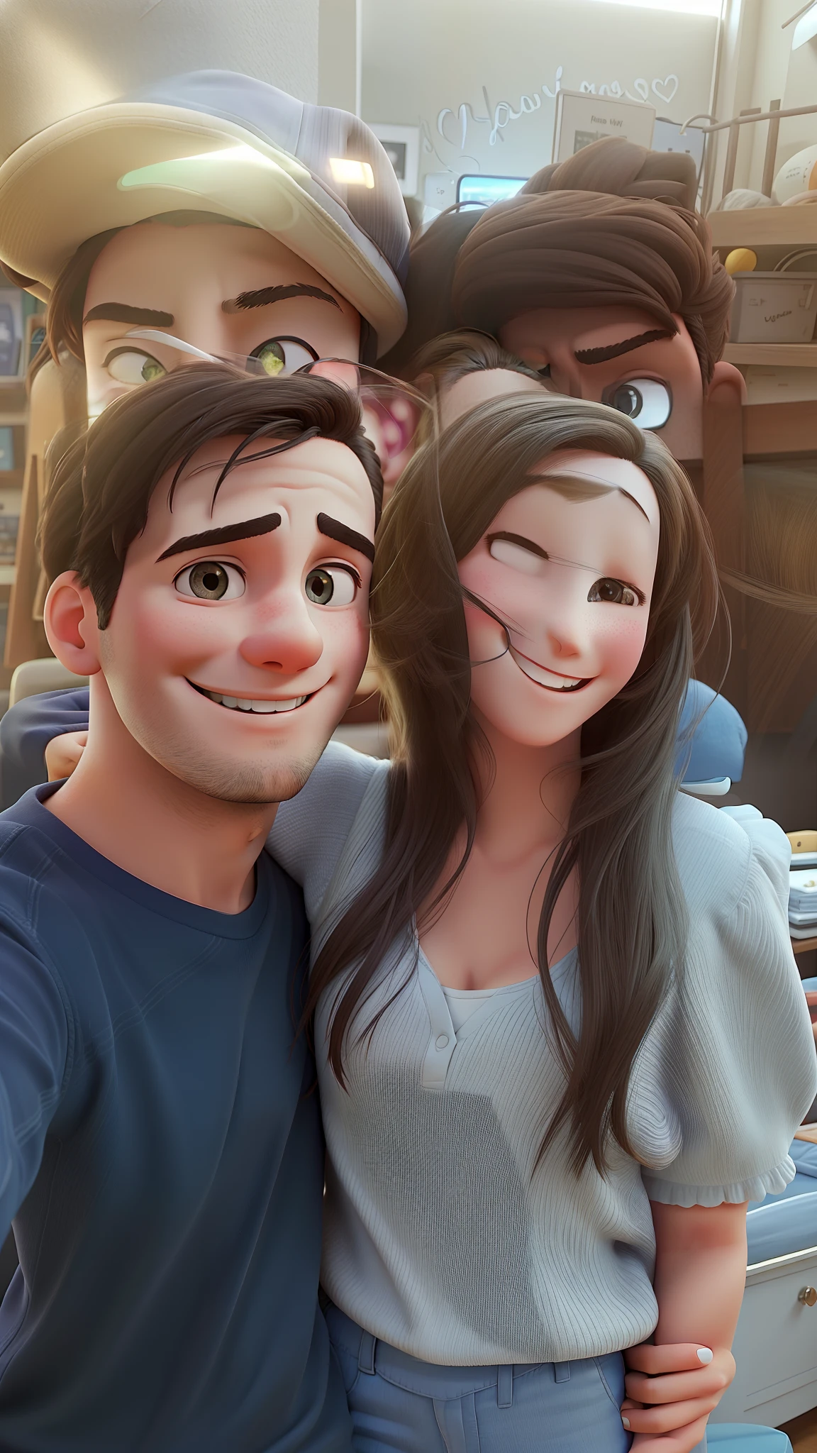 Hugging couple smiling at a selfi