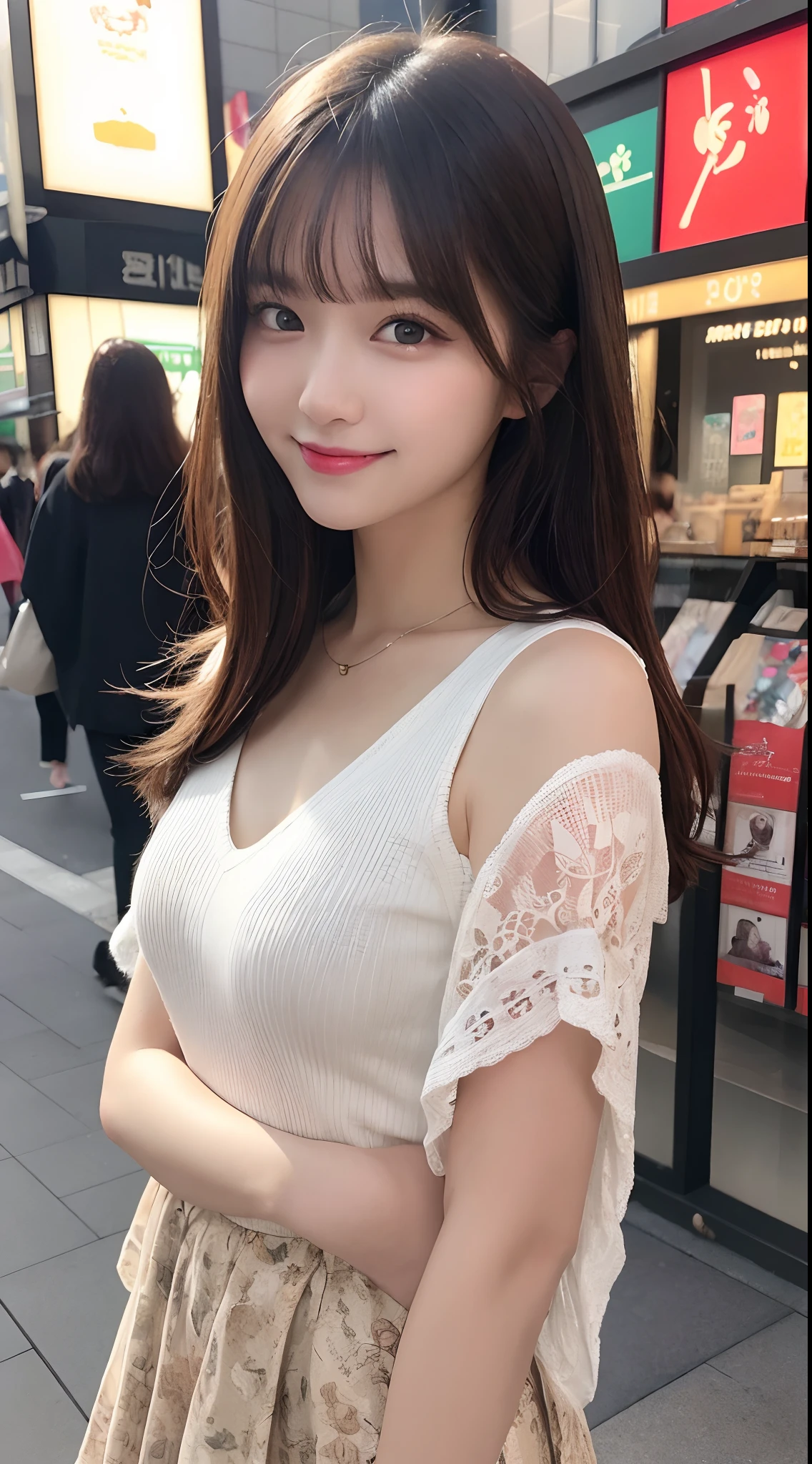 masutepiece, Best Quality, Illustration, Ultra-detailed, finely detail, hight resolution, 8K Wallpaper, Perfect dynamic composition, Beautiful detailed eyes, Women's Fashion Summer,Bob Hair,mid-chest, Natural Color Lip, Bold sexy poses,Smile,Harajuku、24-year-old girl、Cute、Sexy shot looking at camera