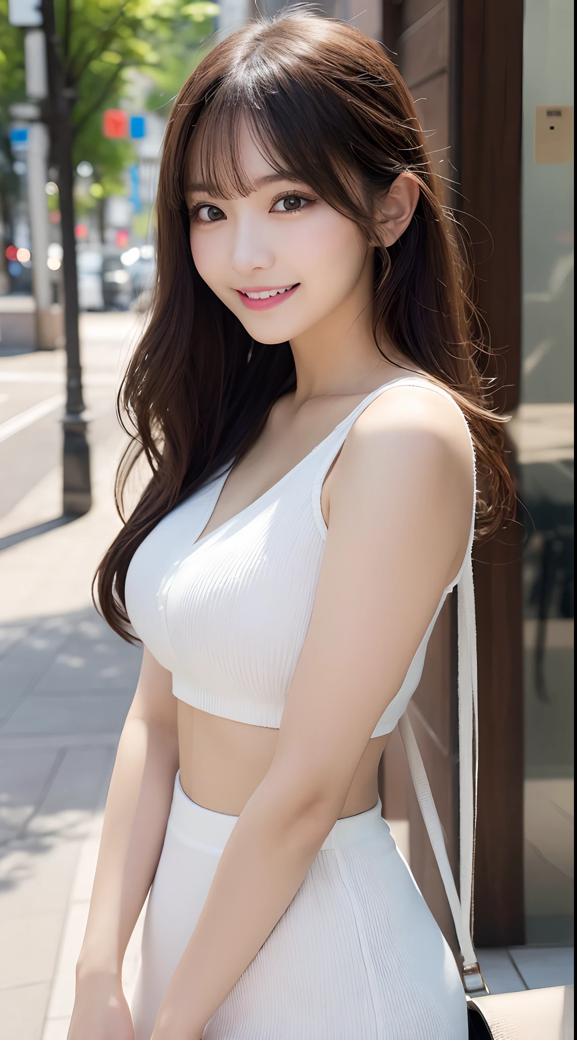 masutepiece, Best Quality, Illustration, Ultra-detailed, finely detail, hight resolution, 8K Wallpaper, Perfect dynamic composition, Beautiful detailed eyes, Women's Fashion Summer,Bob Hair,mid-chest, Natural Color Lip, Bold sexy poses,Smile,Harajuku、24-year-old girl、Cute、Sexy shot looking at camera