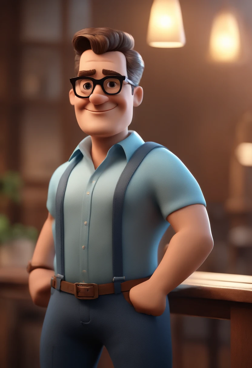 Cartoon character of a man with black glasses and a blue shirt, animation character, Caractere estilizado, animation style rendering, 3D estilizado, Arnold Maya render, 3 d render stylized, toon render keyshot, Personagem 3D, Personagem 3D, 3d rendering stylized, 3 d character render, personagem de desenho animado, Personagem de close up, Pose de personagem, (Estilo Pixar) (master part:1.2) (Bokeh) (best quality) (pele detalhada) (textura detalhada) (8k) (argila) (Cinematic lighting) (foco nítido