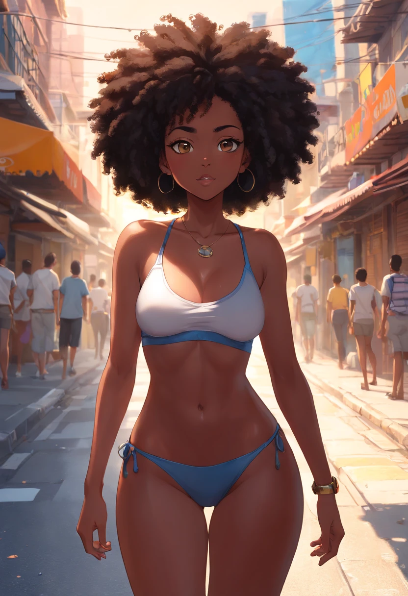 adolescente ((Piel africana oscura, very deep ebony skin)), ((Su belleza es innegable)), ((cara linda emocionada)), ((Ojos perfectos hiper detallados,)), ((Linda pose)), ((Idioma de salida)), ((seductor )), sexy, (( Camisa de malla ajustada, pantalones cortos canchas sexy)), ((Cola de caballo afro con pelo largo y rizado africano,)), (( piel)), ((Get up, Vista frontal)), ((Toca tus propias piernas en una pose sexy)), ((afuera, Public city)), Sharp-focus CGI, photoreallistic, High detail, Realstic, Obra maestra, Absurdo, La mejor calidad, HDR, alta calidad, Hi-Def, extremadamente detallado, Fondo de pantalla de 8k, Detalles intrincados, 8k UHD, Full HD, (Foto realista:1.2), contraste, intense illumination, Cinematic lighting, natural  lighting, Luz dura, Contre-Jour, global ilumination, ambient-occlusion, Obra maestra, La mejor calidad, High resolution, solamente, grandes, adentro, Out-of-position bra, Tangas de corbata lateral, Picante, Ropa interior transparente, Dos muslos exagerados, desear, cama, Ropa interior despeinada, heavy breathing, Gender Expression