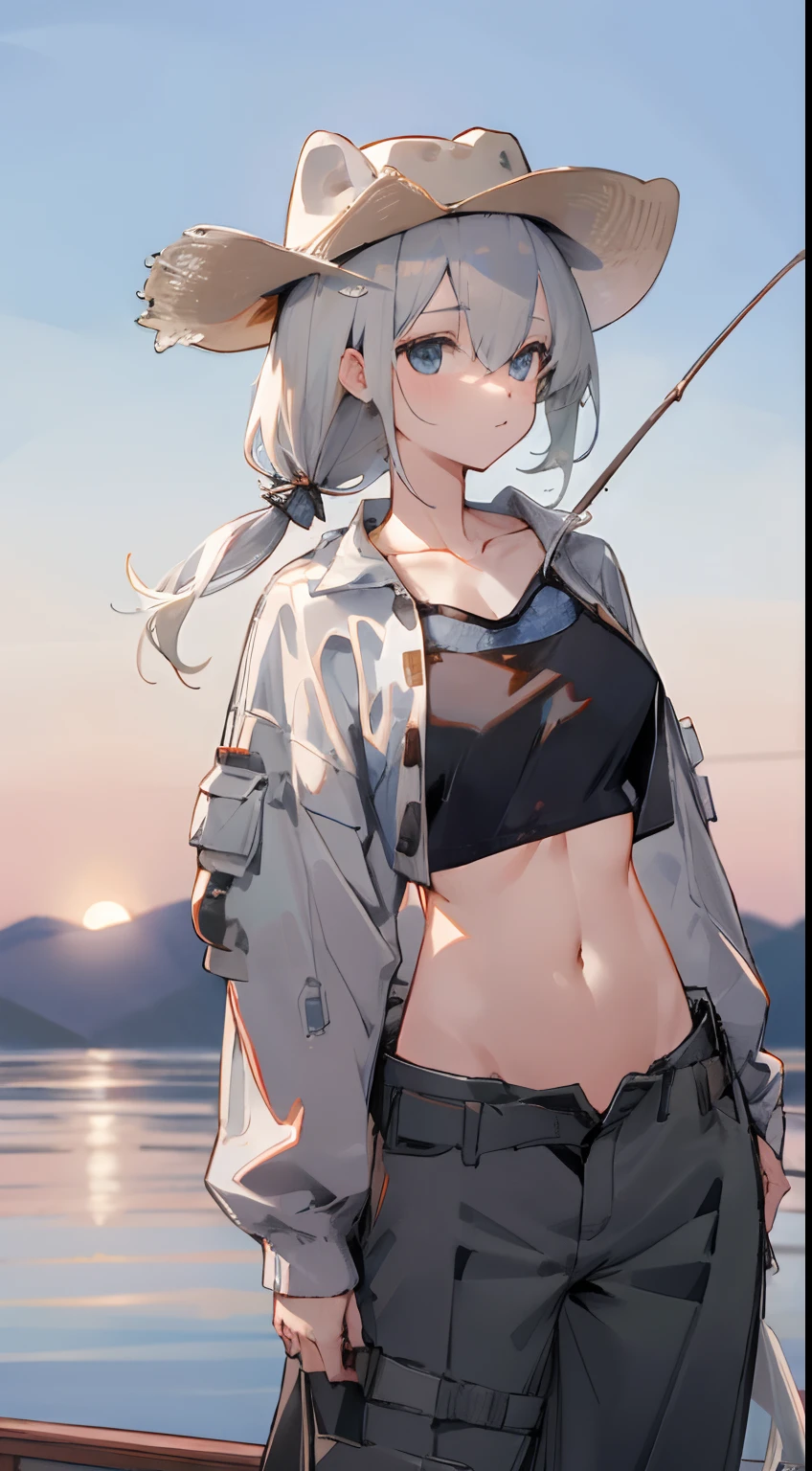 Leakage out of the collarbone，Neck leakage，Star decoration，stand posture，standing straight，open waist，Western cowboy，Cowboy hat，Fishing net clothing，dual horsetail