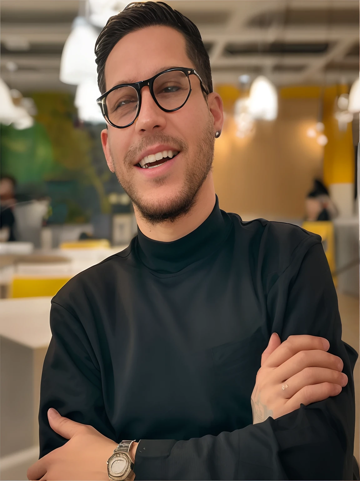 there is a young man sitting at a table with a donut, adolescente negro, tomada em 2 0 2 0, Riyahd Cassiem, bladee from drain gang, taken in the early 2020s, No estilo de Tyler Mitchell, em torno de 1 9 anos, tiradas em 2022, sentar-se casualmente, aparecer em um shopping center