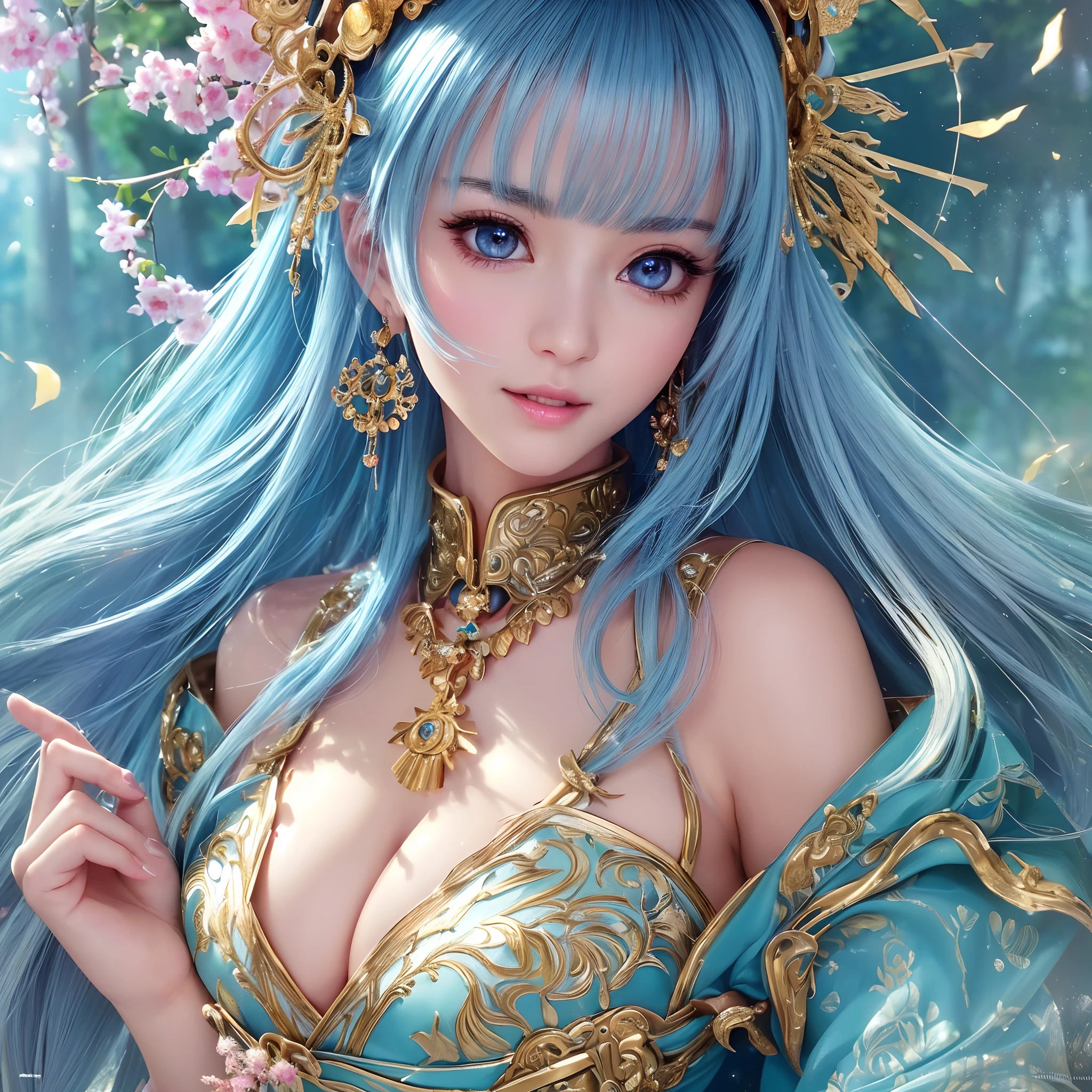 (Ultra Real), (Illustration), (High Resolution), (8K), (Very Detailed), (Best Illustration), (Beautiful and Detailed Eyes), (Best Quality), (Ultra Detailed), (Masterpiece), (Wallpaper), (Detailed Face), (Very Detailed Design, ), (Cleavage), (Very Beautiful Body Line), (Smile that captivates viewers)), (Very shiny skin), (Bare shoulders), ( （shrine maiden）））,((Shrine maidens' costumes))