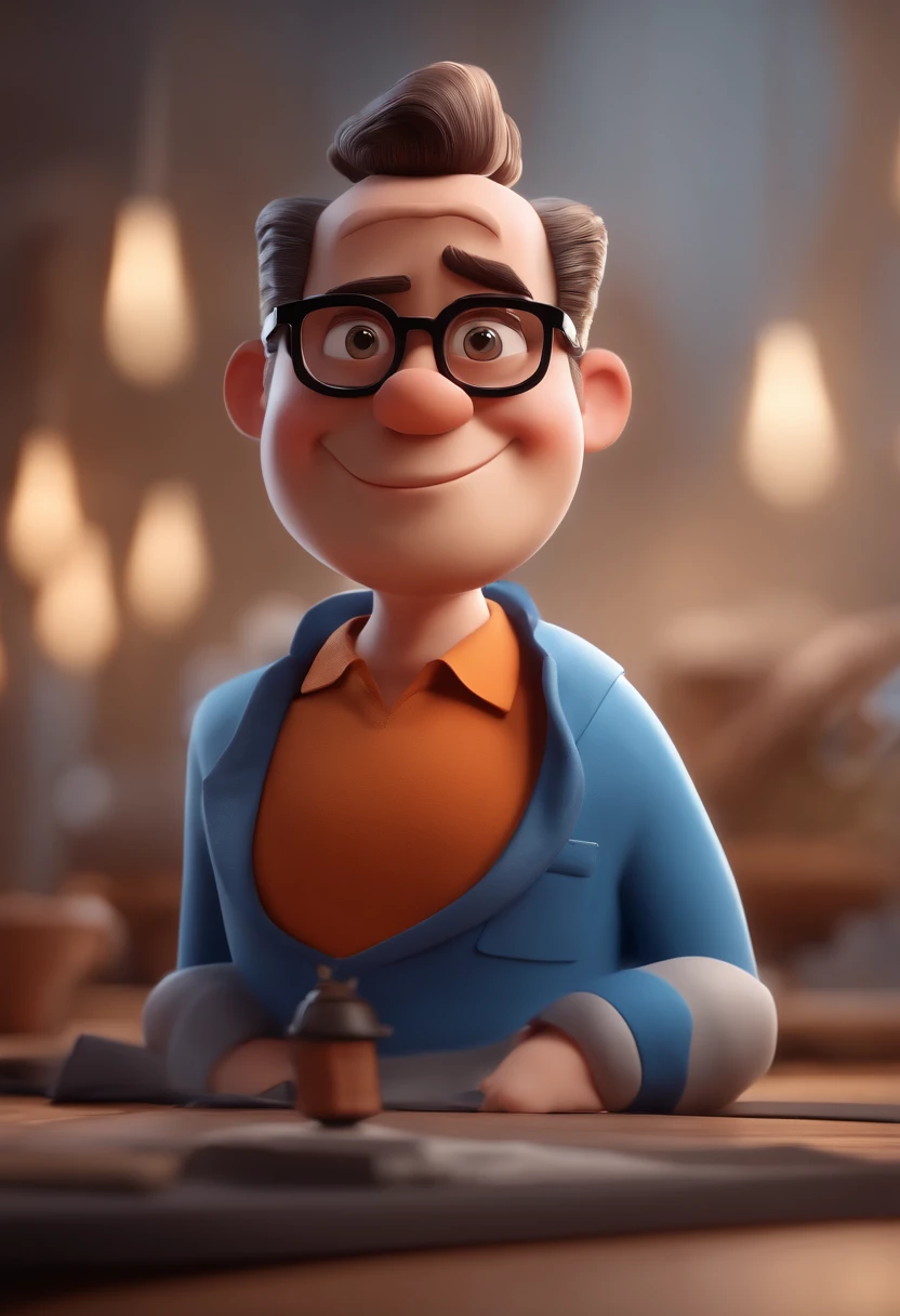 Cartoon character of a man with black glasses and a blue shirt, animation character, Caractere estilizado, animation style rendering, 3D estilizado, Arnold Maya render, 3 d render stylized, toon render keyshot, Personagem 3D, Personagem 3D, 3d rendering stylized, 3 d character render, personagem de desenho animado, Personagem de close up, Pose de personagem,  (Estilo Pixar) (master part:1.2) (Bokeh) (best quality) (pele detalhada) (textura detalhada) (8k) (argila) (Cinematic lighting) (foco nítido