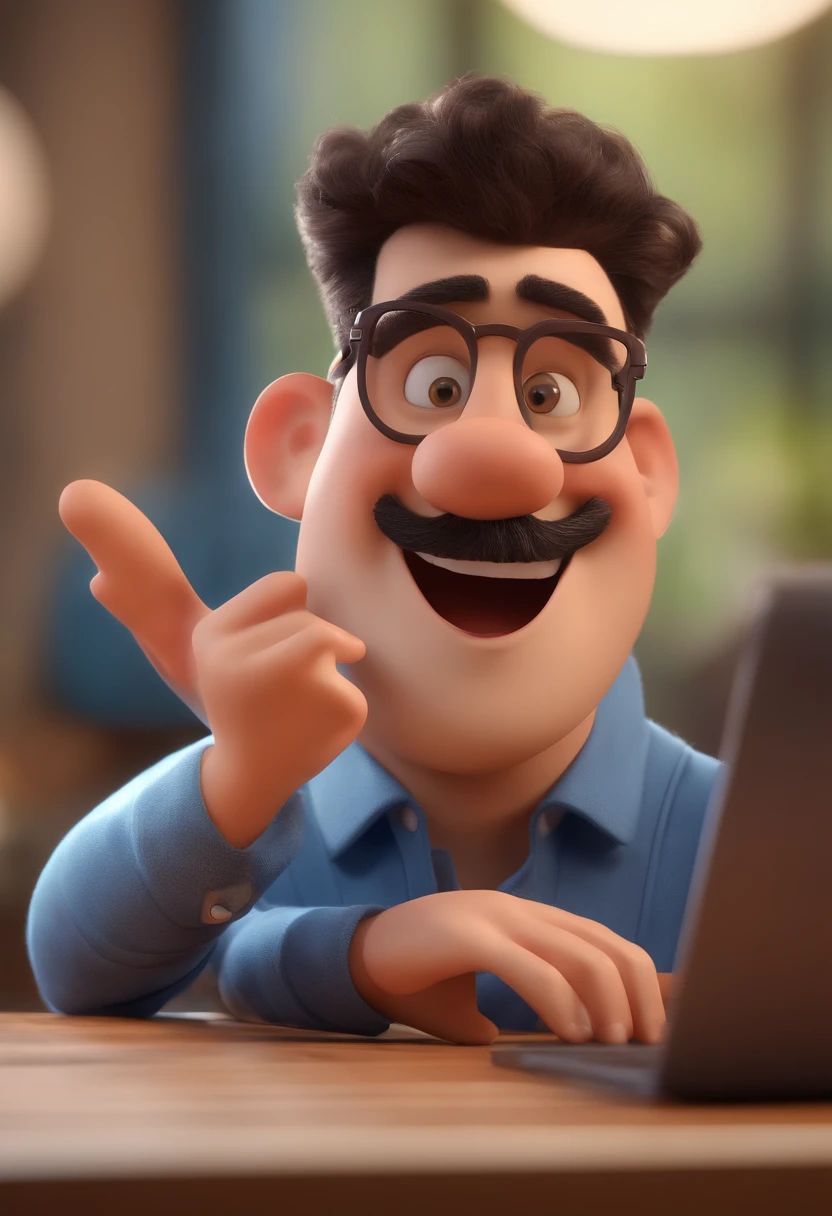 Cartoon character of a man with black glasses and a blue shirt, animation character, Caractere estilizado, animation style rendering, 3D estilizado, Arnold Maya render, 3 d render stylized, toon render keyshot, Personagem 3D, Personagem 3D, 3d rendering stylized, 3 d character render, personagem de desenho animado, Personagem de close up, Pose de personagem, (Estilo Pixar) (master part:1.2) (Bokeh) (best quality) (pele detalhada) (textura detalhada) (8k) (argila) (Cinematic lighting) (foco nítido