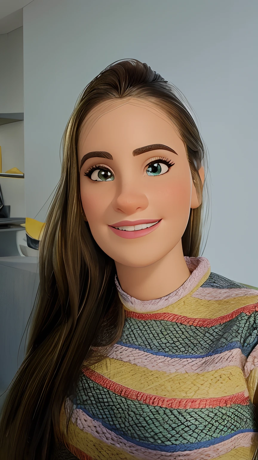 (best quality,4k,HDR),Estilo Pixar,Jovem de 26 anos,Retrato natural,deslumbrantes olhos verdes,pele clara,cabelos pretos lisos,Businesswoman,terno preto formal,beautiful face,Delicate features,lovely smile,postura confiante,iluminada pela luz suave do dia,fundo do horizonte da cidade,sombras sutis,dynamic compositing,cores vibrantes,meticulous attention to detail,Playful behavior, mas profissional,atmosfera acolhedora e convidativa,Flawless rendering,Texturas realistas,ultra-detailed facial expression,Expressive eyes and lips,olhos cintilantes com uma pitada de travessura,fios de cabelo macios e brilhantes,Subtle makeup enhancing your natural beauty,terno perfeitamente adaptado acentuando sua figura,sofisticado, but affordable,Creative and inspiring spirit,Portrait Capturing Your Ambition and Determination,Intense focus and movement in your eyes,movimento gracioso e postura equilibrada,Creating a sense of movement and energy in the artwork,Breathtaking clarity and sharpness,efeito tridimensional imersivo,perfect  lighting,Illuminating your features in a flattering way,paleta de cores equilibrada e refinada,com estalos de tons vibrantes,melhorar o impacto visual geral,Finding the right balance between realism and stylization,showing her in a moment of triumph and confidence,uma obra-prima atemporal,showcasing the beauty and strength of the modern woman.